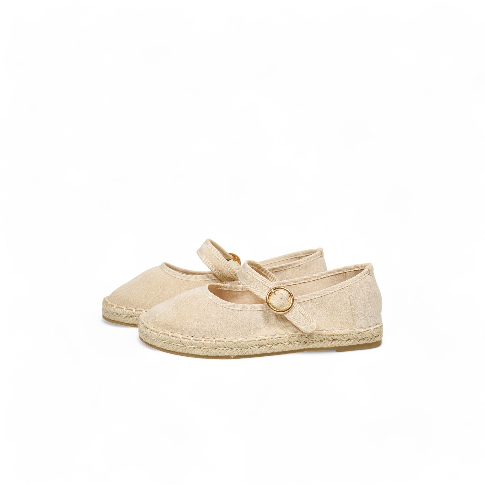 Alpargatas planas tipo merceditas para mujer con suela de yute, tira ajustable con hebilla y diseño clásico, ideales para verano y entretiempo, disponibles en beige liso, beige tejido y negro