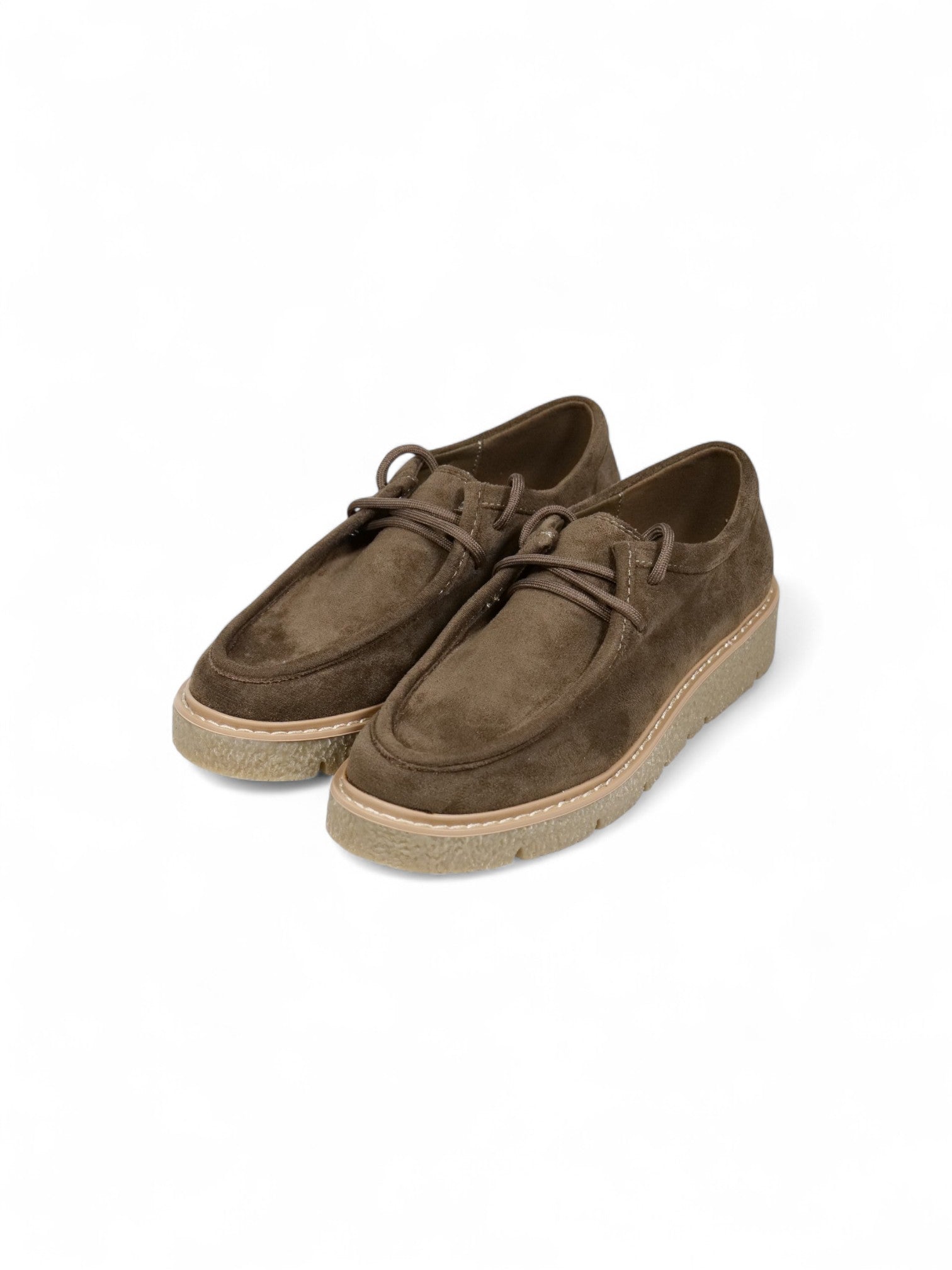 Zapatos tipo Wallabee en ante con suela gruesa cómoda – Calzado casual urbano disponible en verde marrón y negro