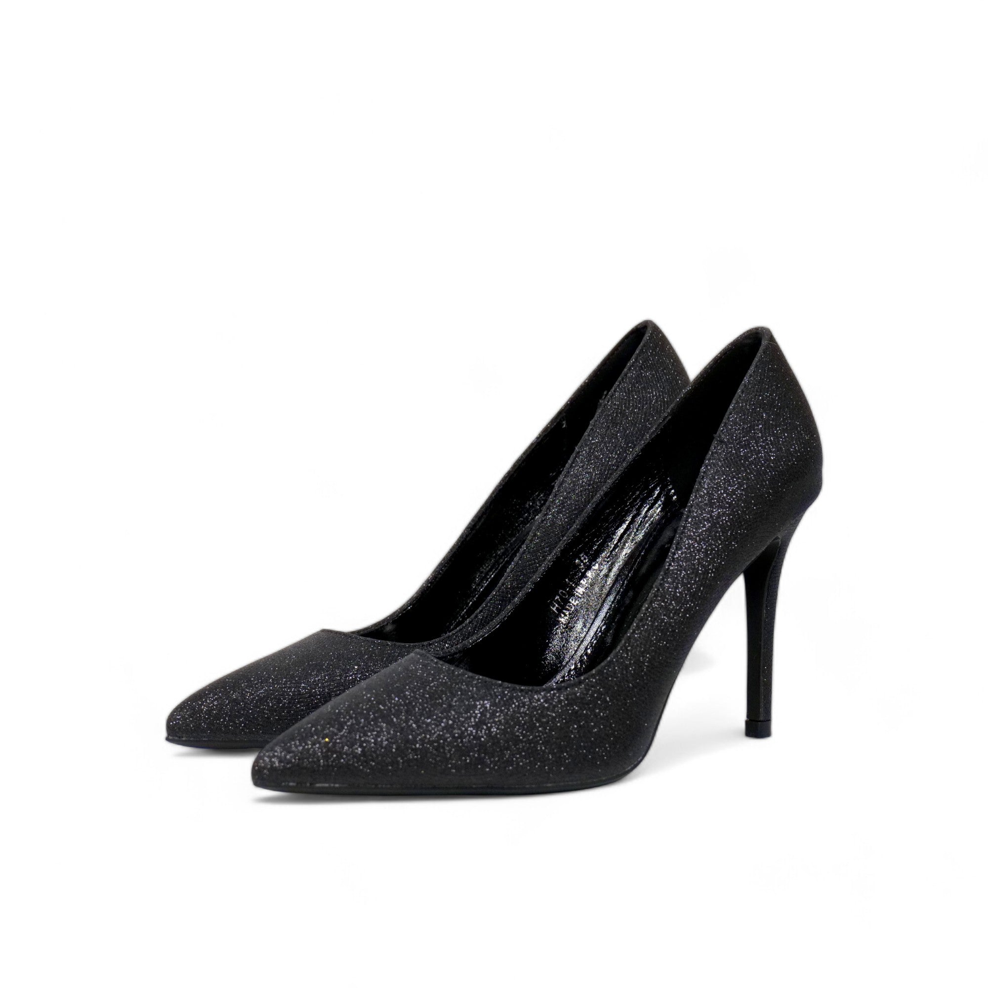 Zapatos de tacón alto de aguja para mujer con brillo elegante – Stilettos de punta fina color negro para fiesta y noche