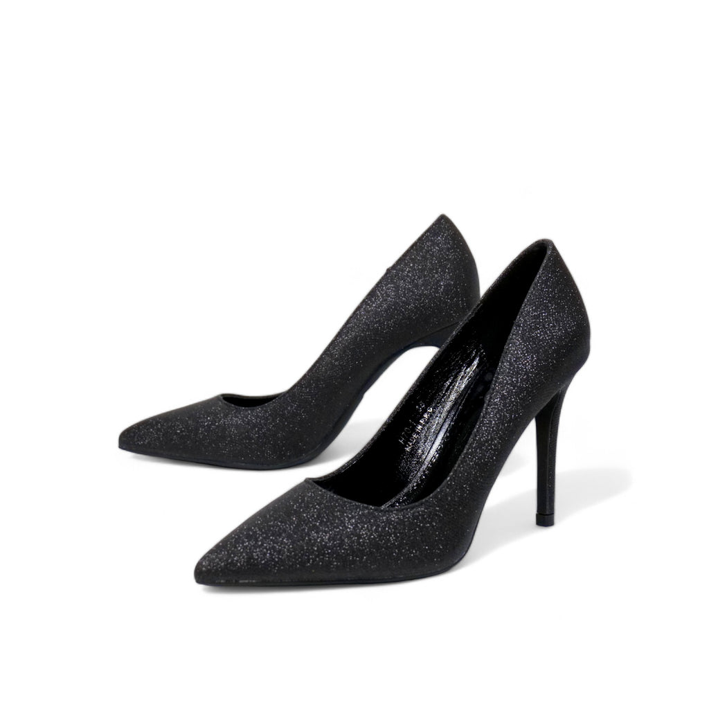 Zapatos de tacón alto de aguja para mujer con brillo elegante – Stilettos de punta fina color negro para fiesta y noche