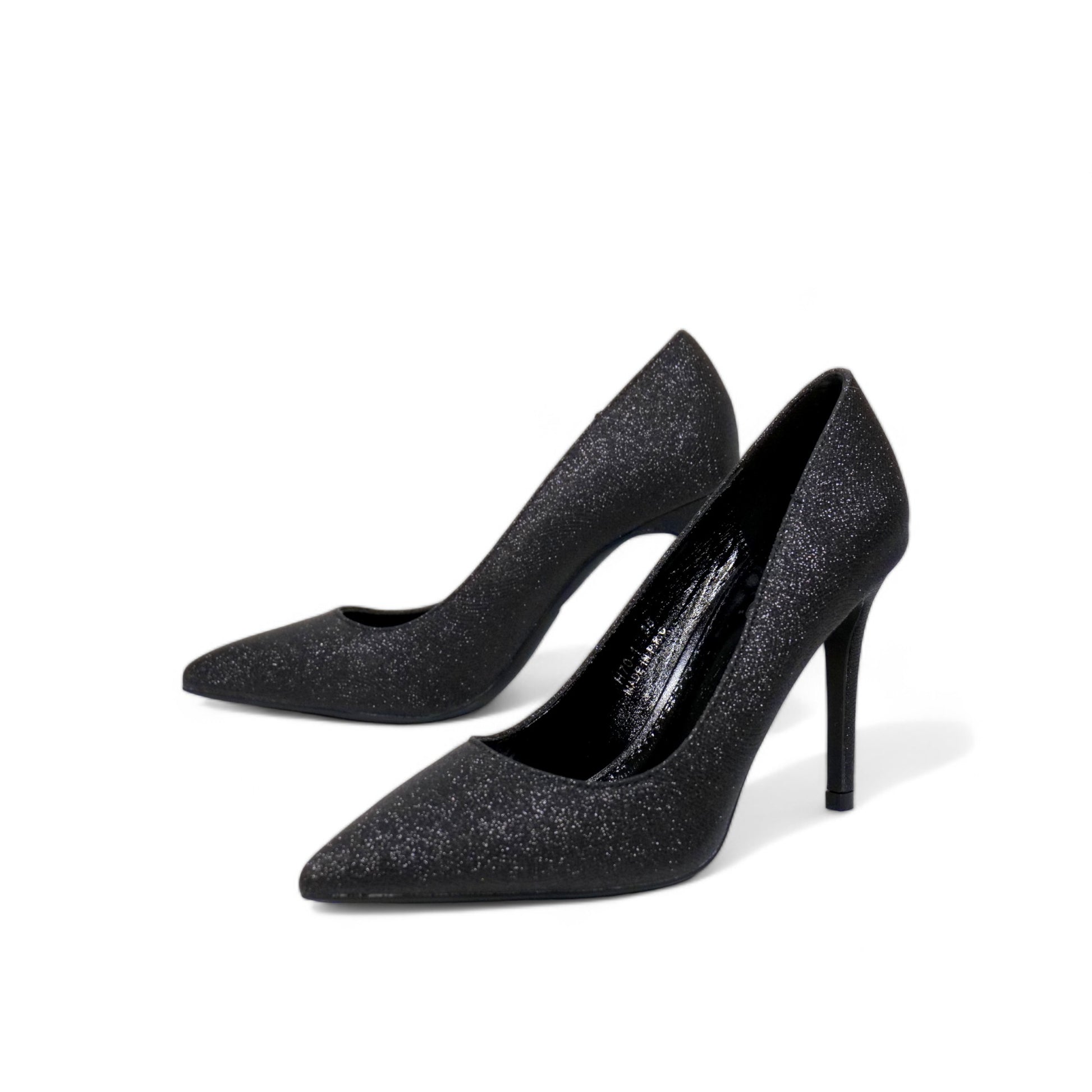 Zapatos de tacón alto de aguja para mujer con brillo elegante – Stilettos de punta fina color negro para fiesta y noche