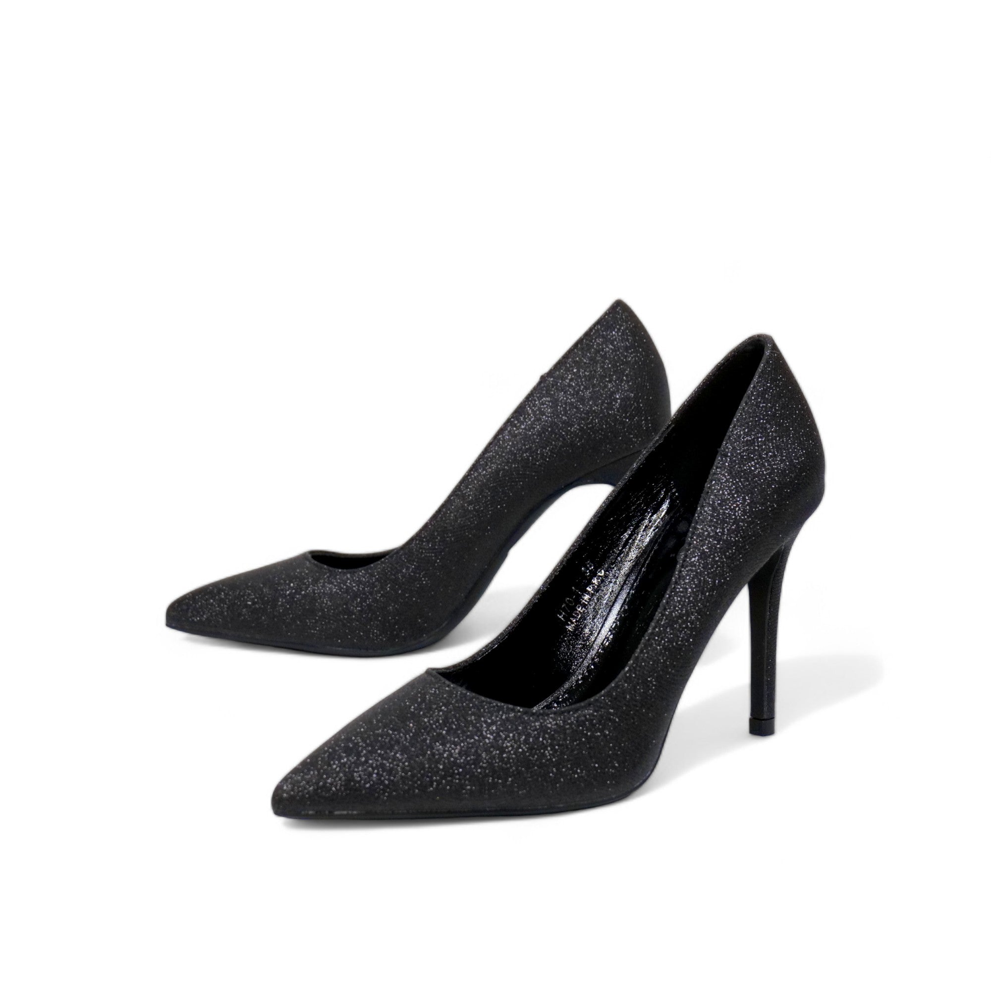 Zapatos de tacón alto de aguja para mujer con brillo elegante – Stilettos de punta fina color negro para fiesta y noche