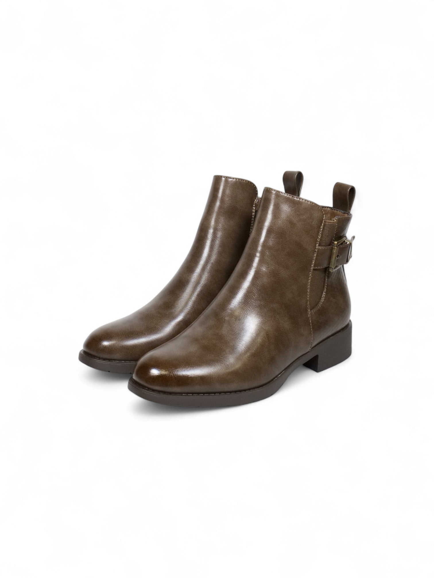 Botines Chelsea para mujer con hebilla trasera decorativa y tacón bajo – Botas cortas elegantes disponibles en marrón y negro