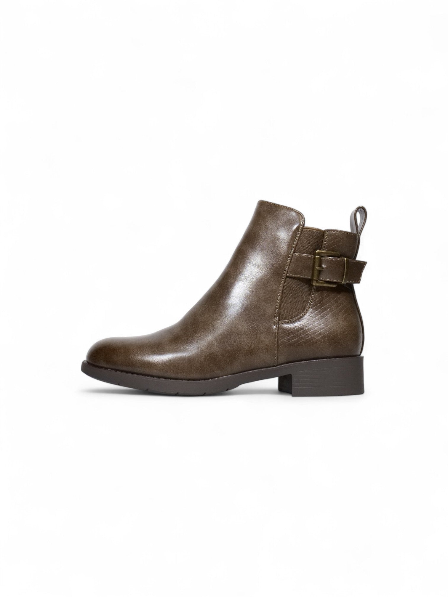 Botines Chelsea para mujer con hebilla trasera decorativa y tacón bajo – Botas cortas elegantes disponibles en marrón y negro