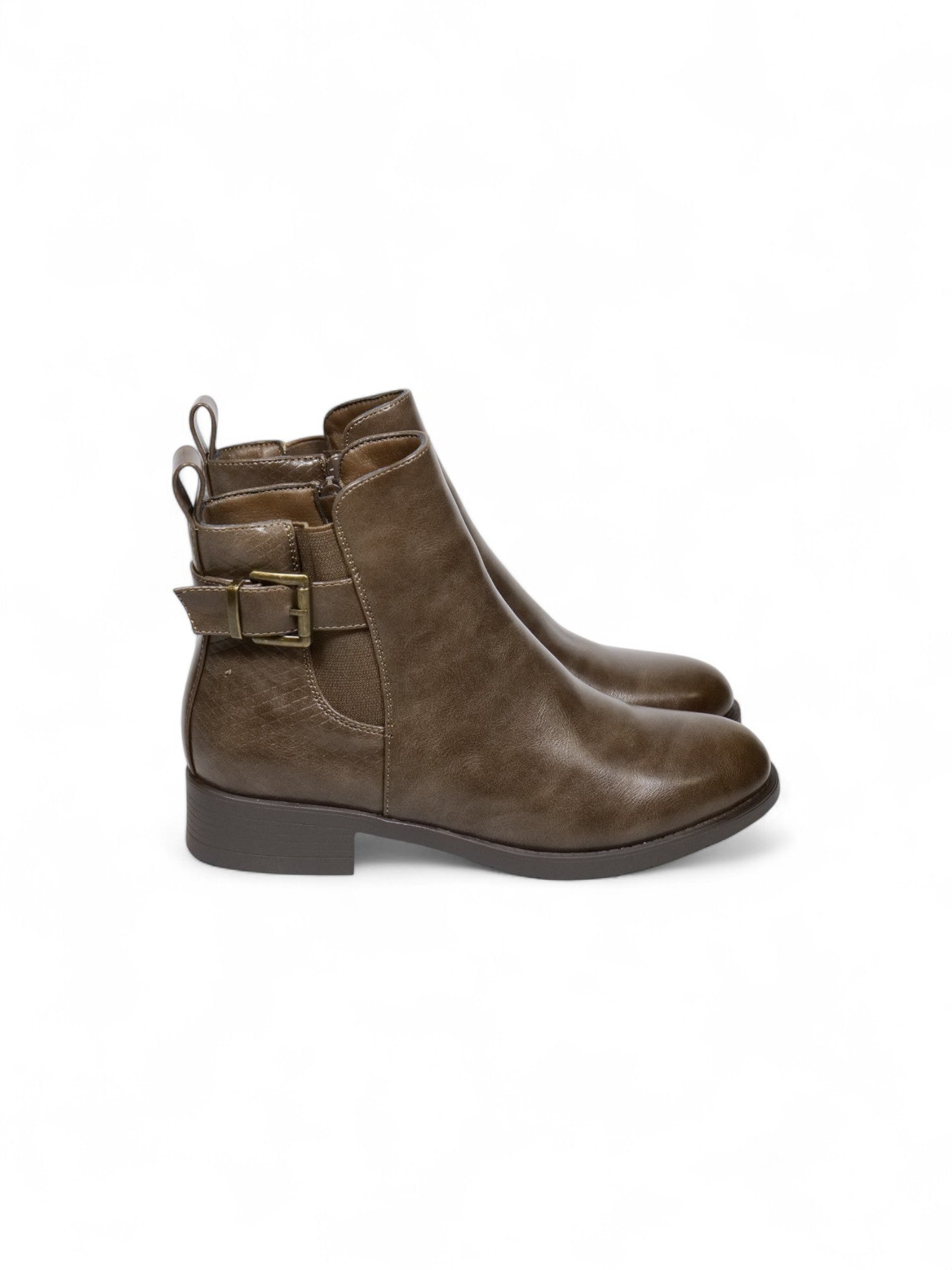 Botines Chelsea para mujer con hebilla trasera decorativa y tacón bajo – Botas cortas elegantes disponibles en marrón y negro