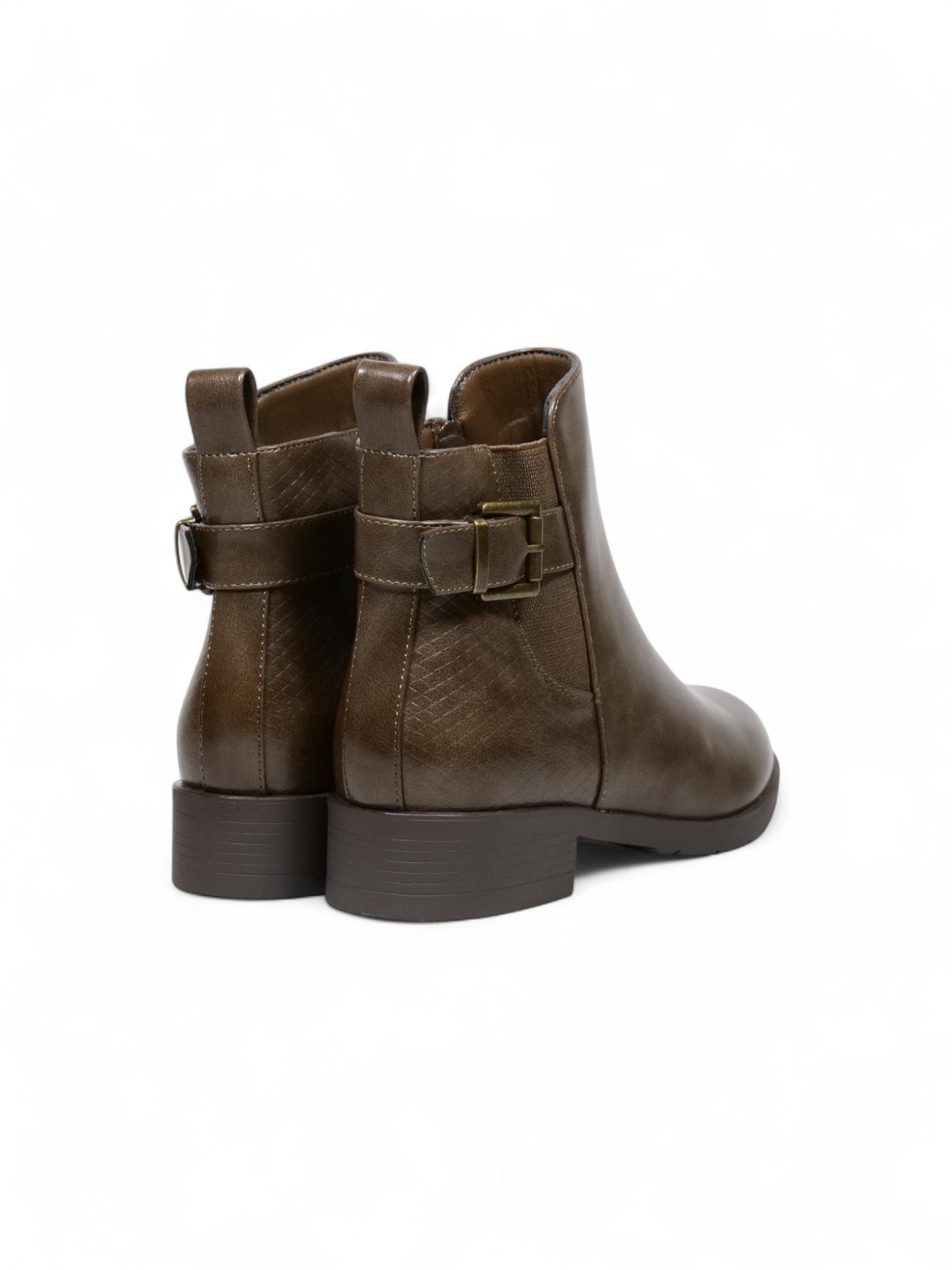 Botines Chelsea para mujer con hebilla trasera decorativa y tacón bajo – Botas cortas elegantes disponibles en marrón y negro