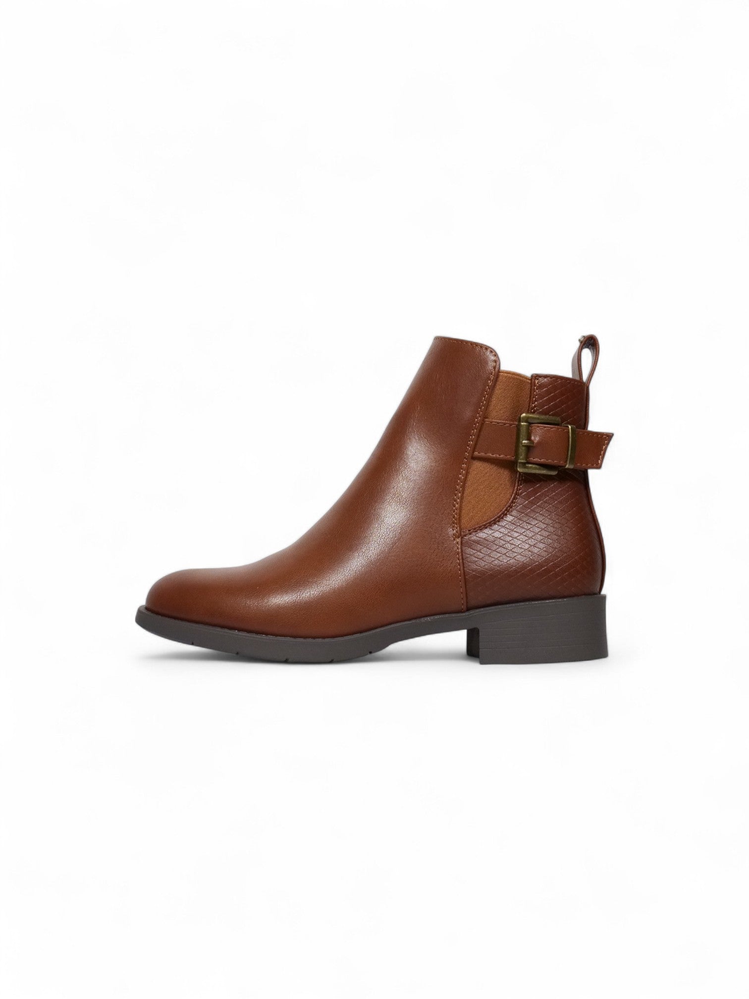 Botines Chelsea para mujer con hebilla trasera decorativa y tacón bajo – Botas cortas elegantes disponibles en marrón y negro