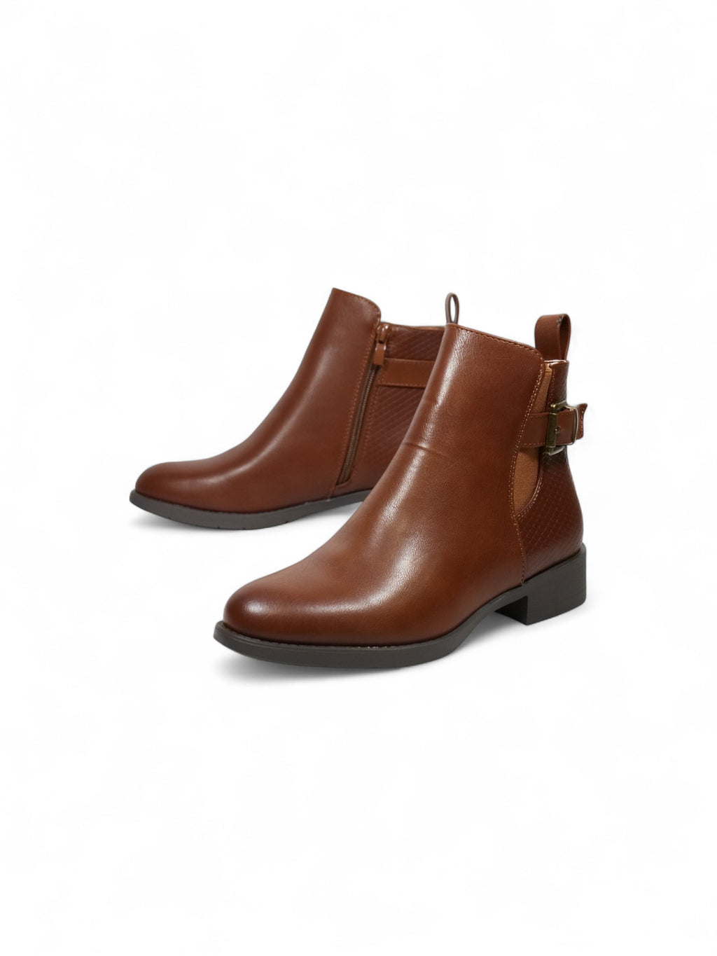 Botines Chelsea para mujer con hebilla trasera decorativa y tacón bajo – Botas cortas elegantes disponibles en marrón y negro