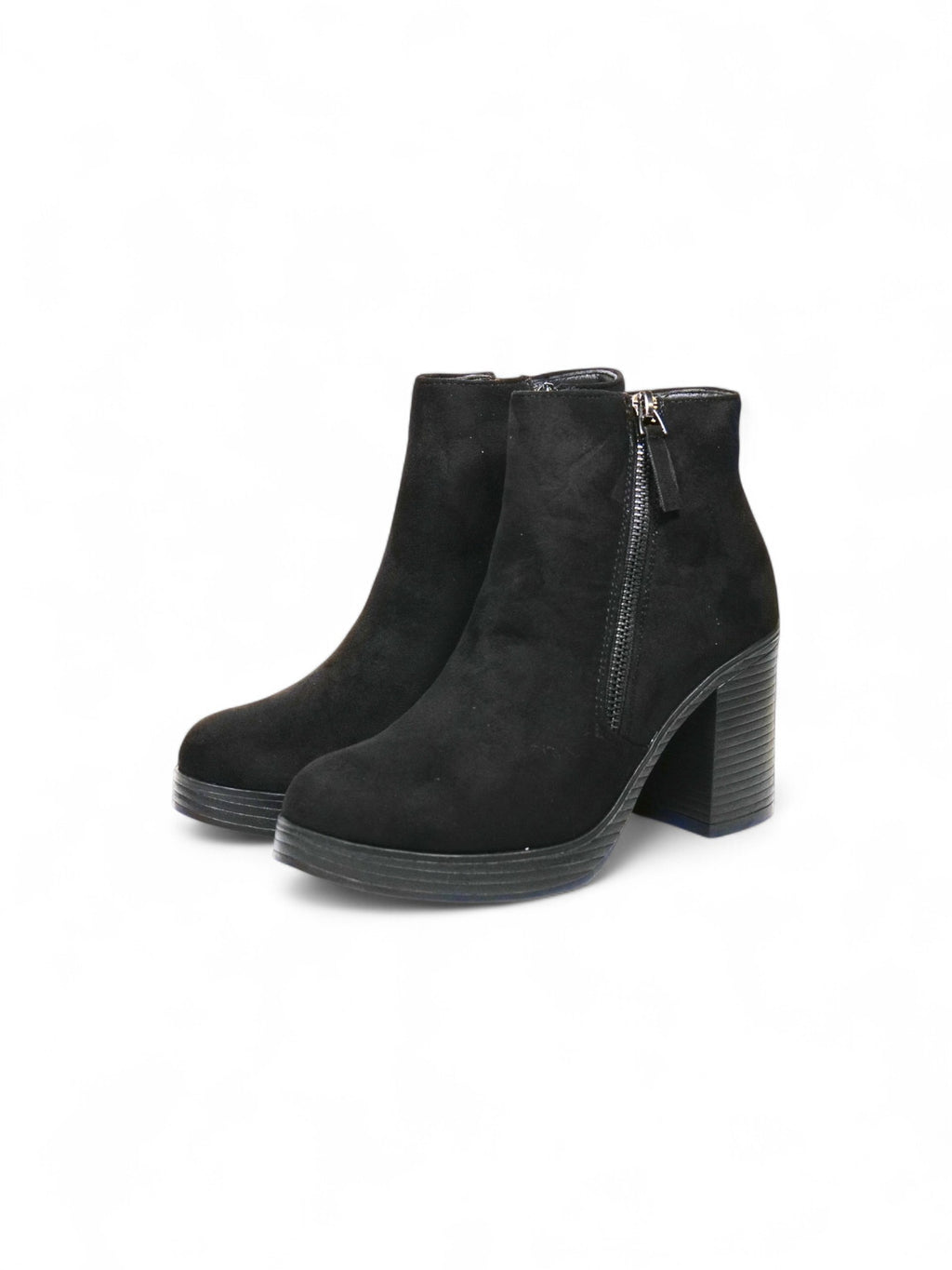 Botines de tacón ancho para mujer en gamuza con cremallera lateral – Botas elegantes y cómodas disponibles en negro y beige