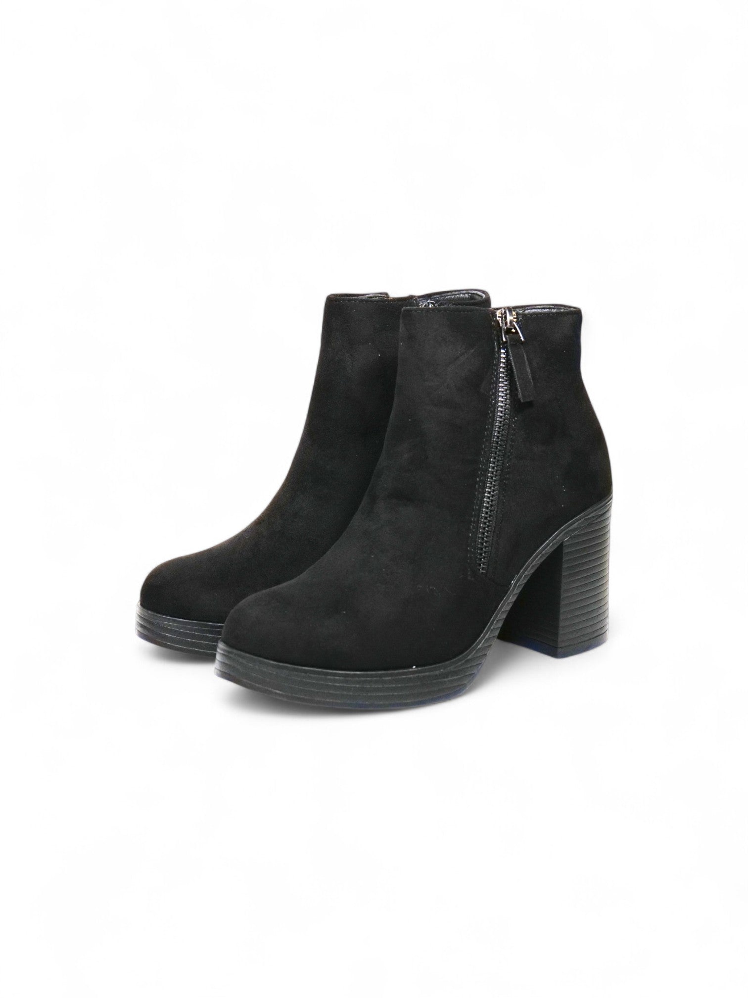 Botines de tacón ancho para mujer en gamuza con cremallera lateral – Botas elegantes y cómodas disponibles en negro y beige