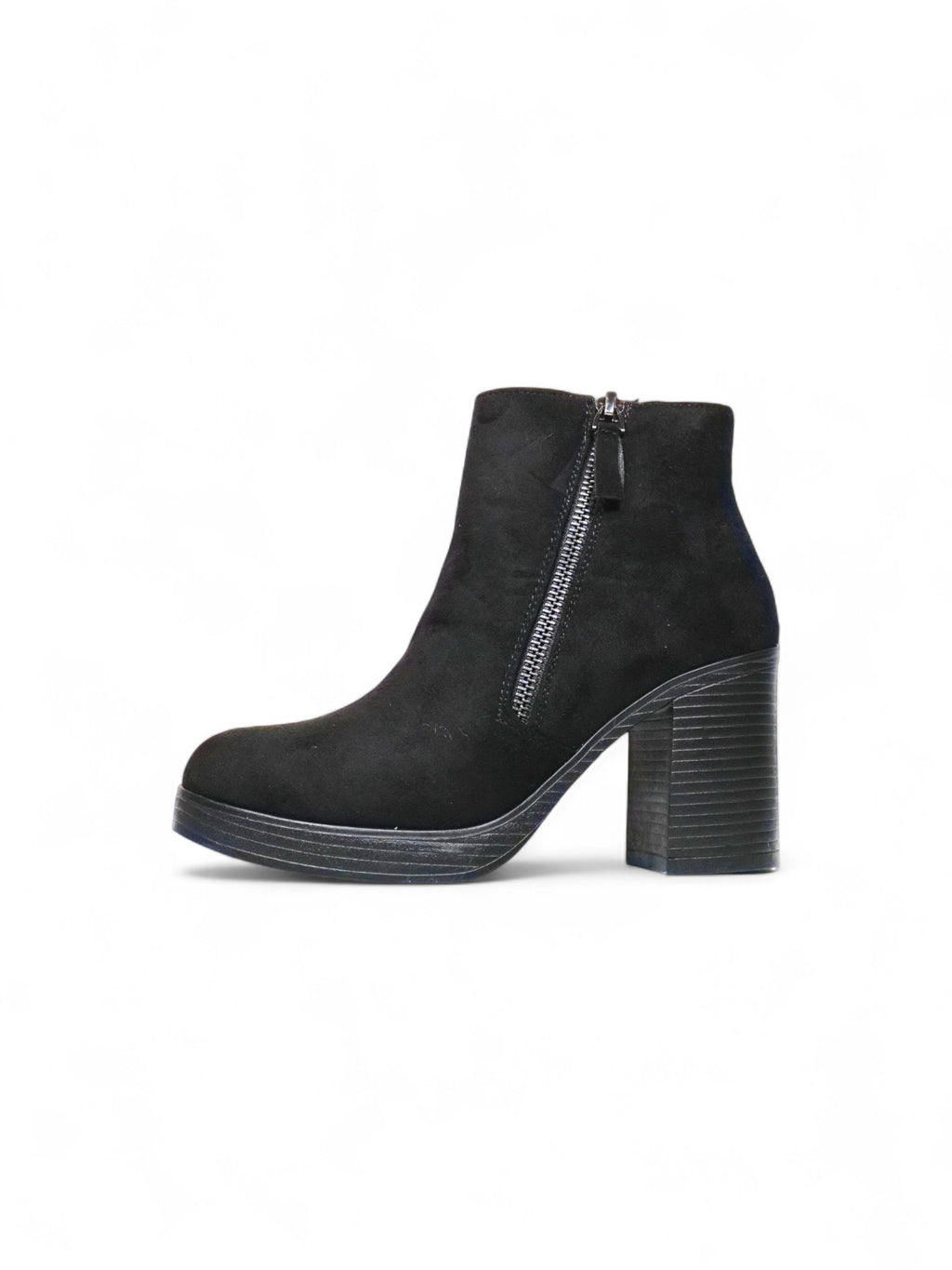 Botines de tacón ancho para mujer en gamuza con cremallera lateral – Botas elegantes y cómodas disponibles en negro y beige