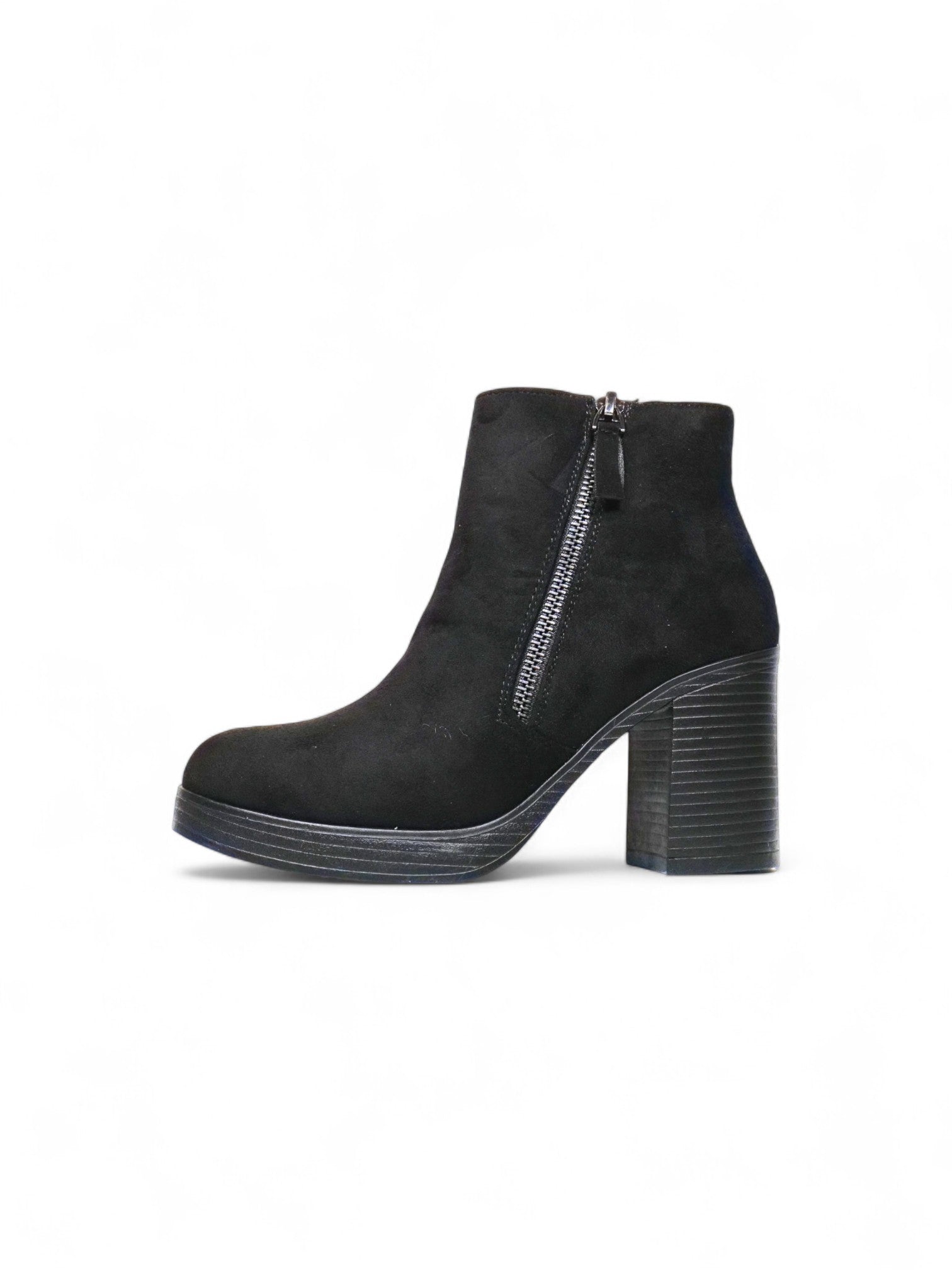 Botines de tacón ancho para mujer en gamuza con cremallera lateral – Botas elegantes y cómodas disponibles en negro y beige