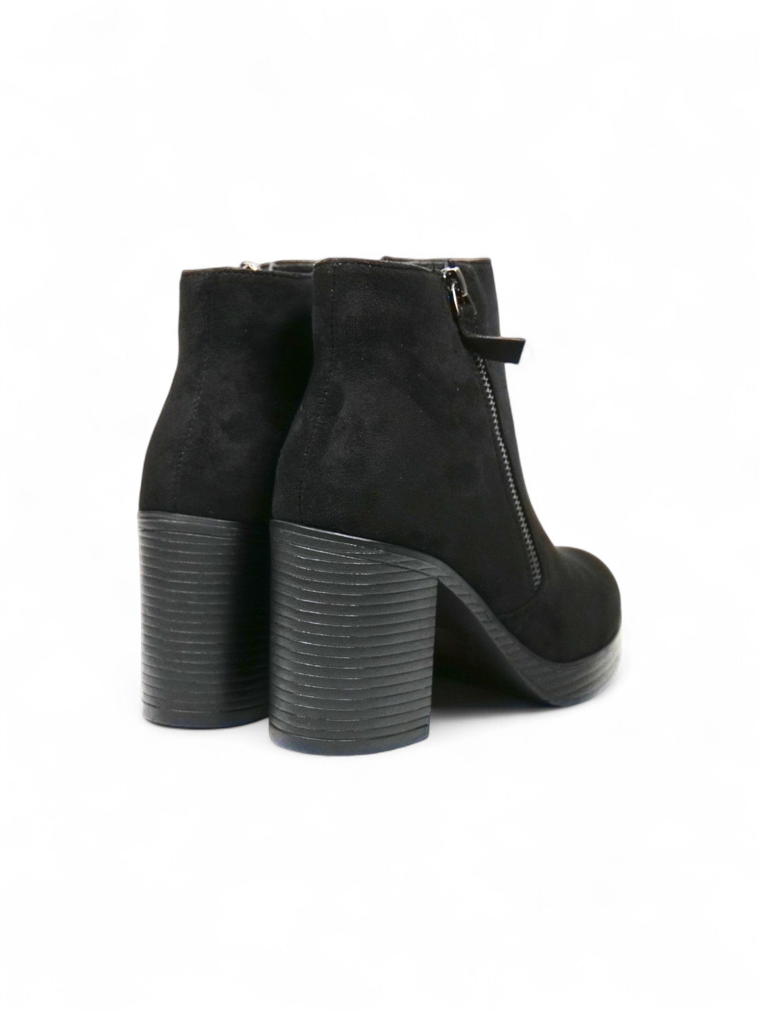 Botines de tacón ancho para mujer en gamuza con cremallera lateral – Botas elegantes y cómodas disponibles en negro y beige