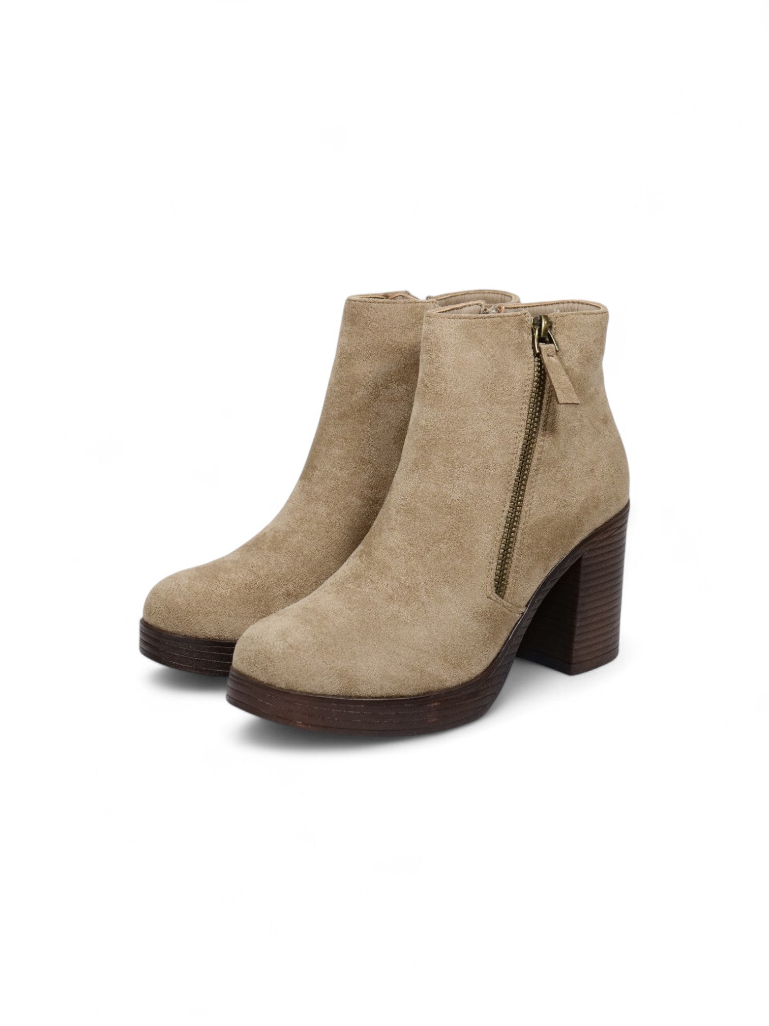 Botines de tacón ancho para mujer en gamuza con cremallera lateral – Botas elegantes y cómodas disponibles en negro y beige