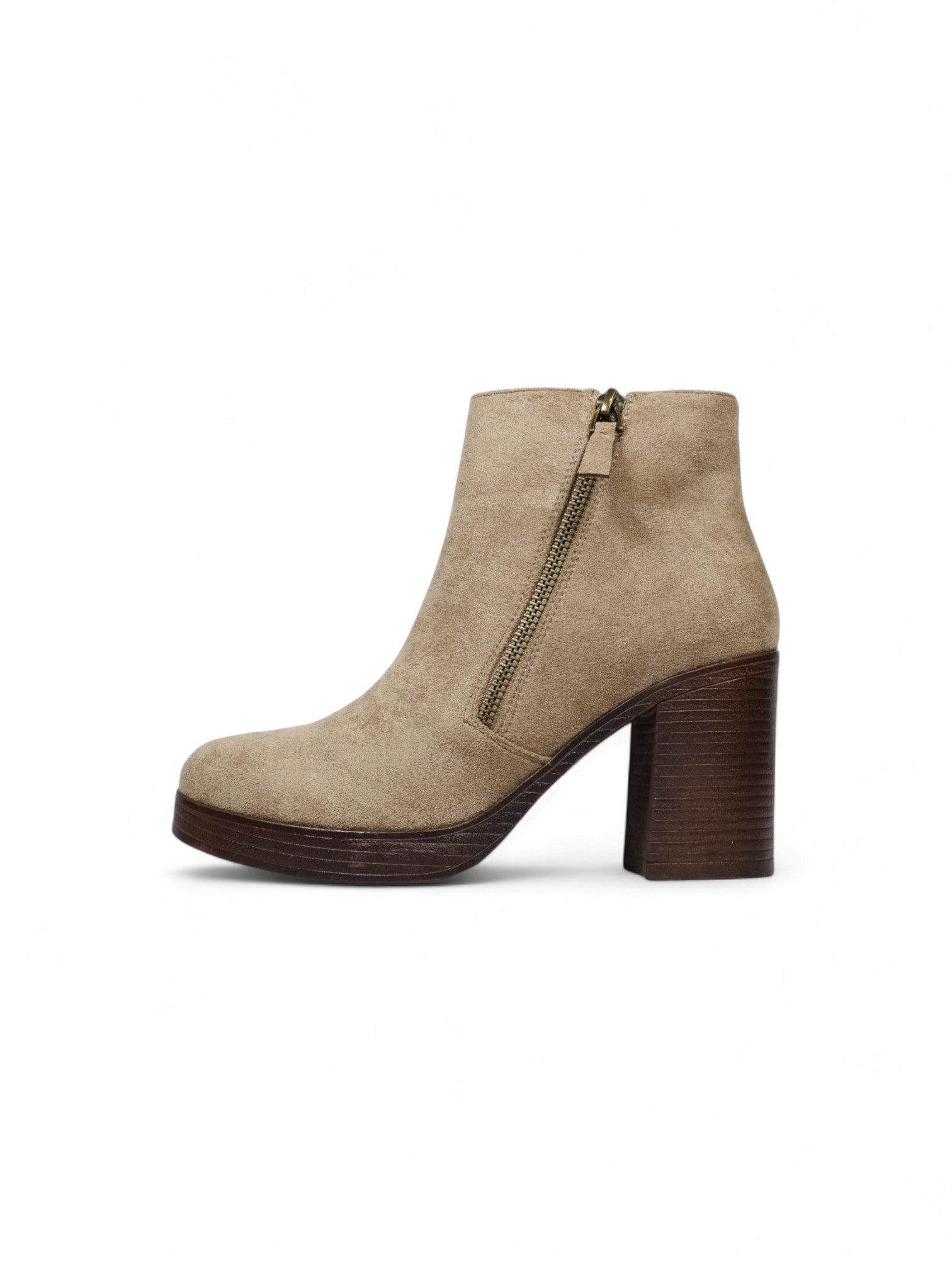 Botines de tacón ancho para mujer en gamuza con cremallera lateral – Botas elegantes y cómodas disponibles en negro y beige