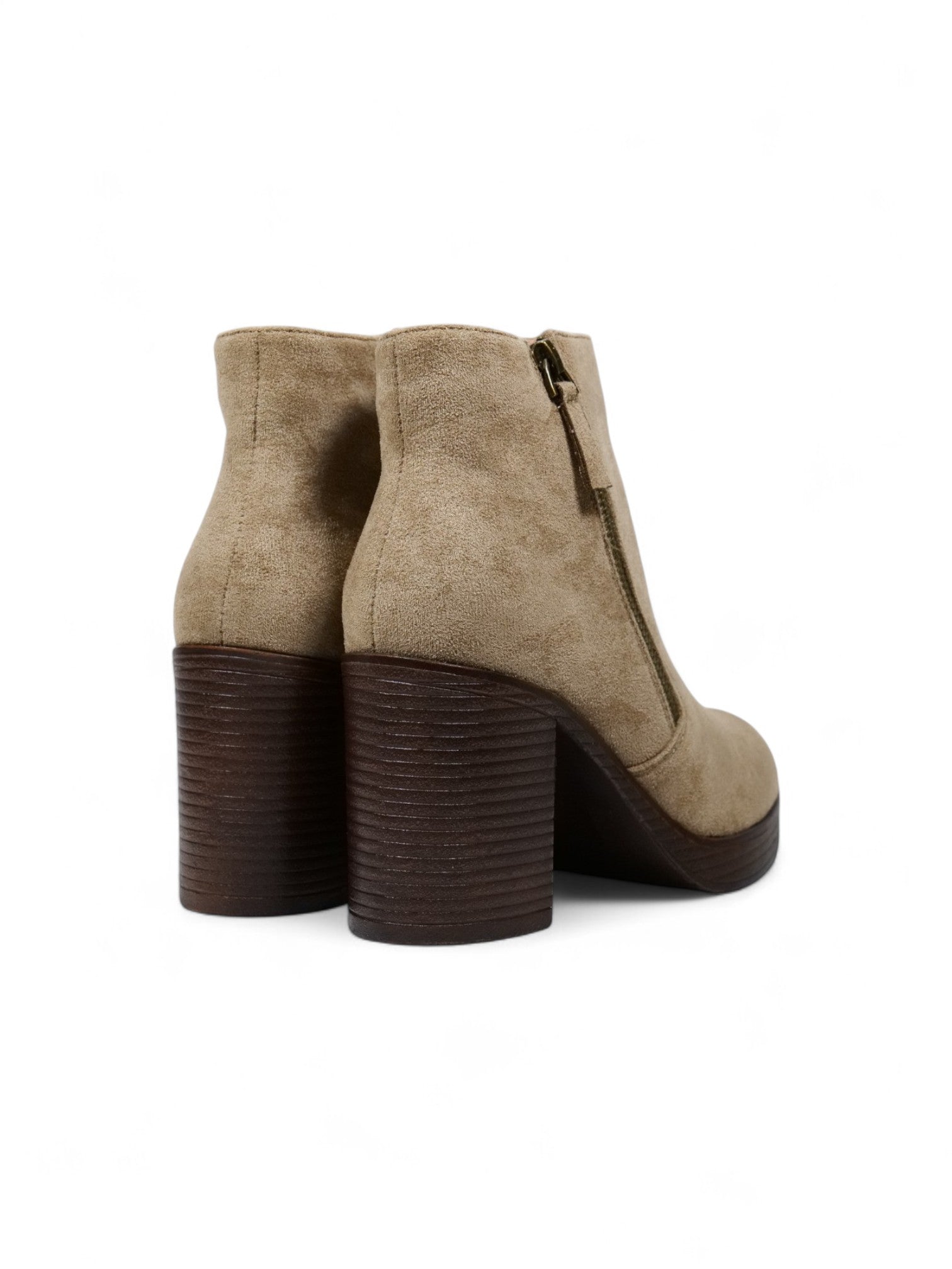 Botines de tacón ancho para mujer en gamuza con cremallera lateral – Botas elegantes y cómodas disponibles en negro y beige