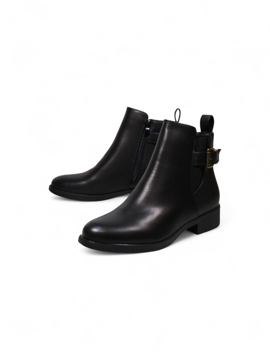 Botines Chelsea para mujer con hebilla trasera decorativa y tacón bajo – Botas cortas elegantes disponibles en marrón y negro