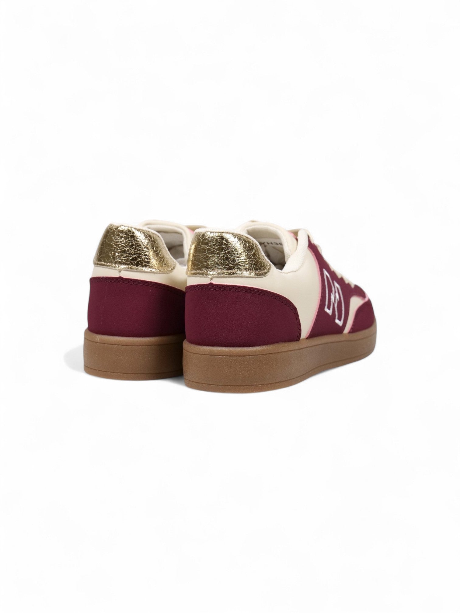 Zapatillas deportivas retro para mujer con suela de goma y logo lateral – Sneakers urbanas en burdeos, negro y beige