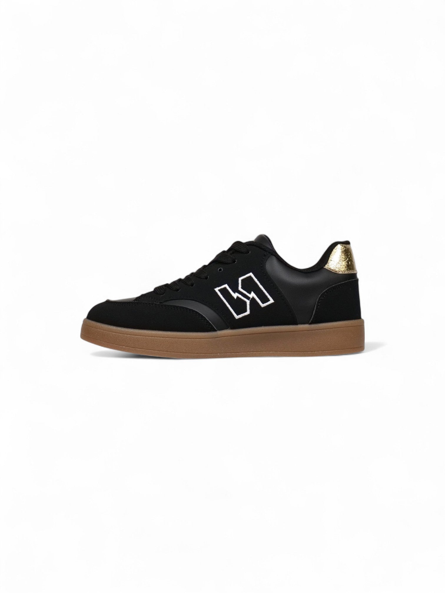 Zapatillas deportivas retro para mujer con suela de goma y logo lateral – Sneakers urbanas en burdeos, negro y beige