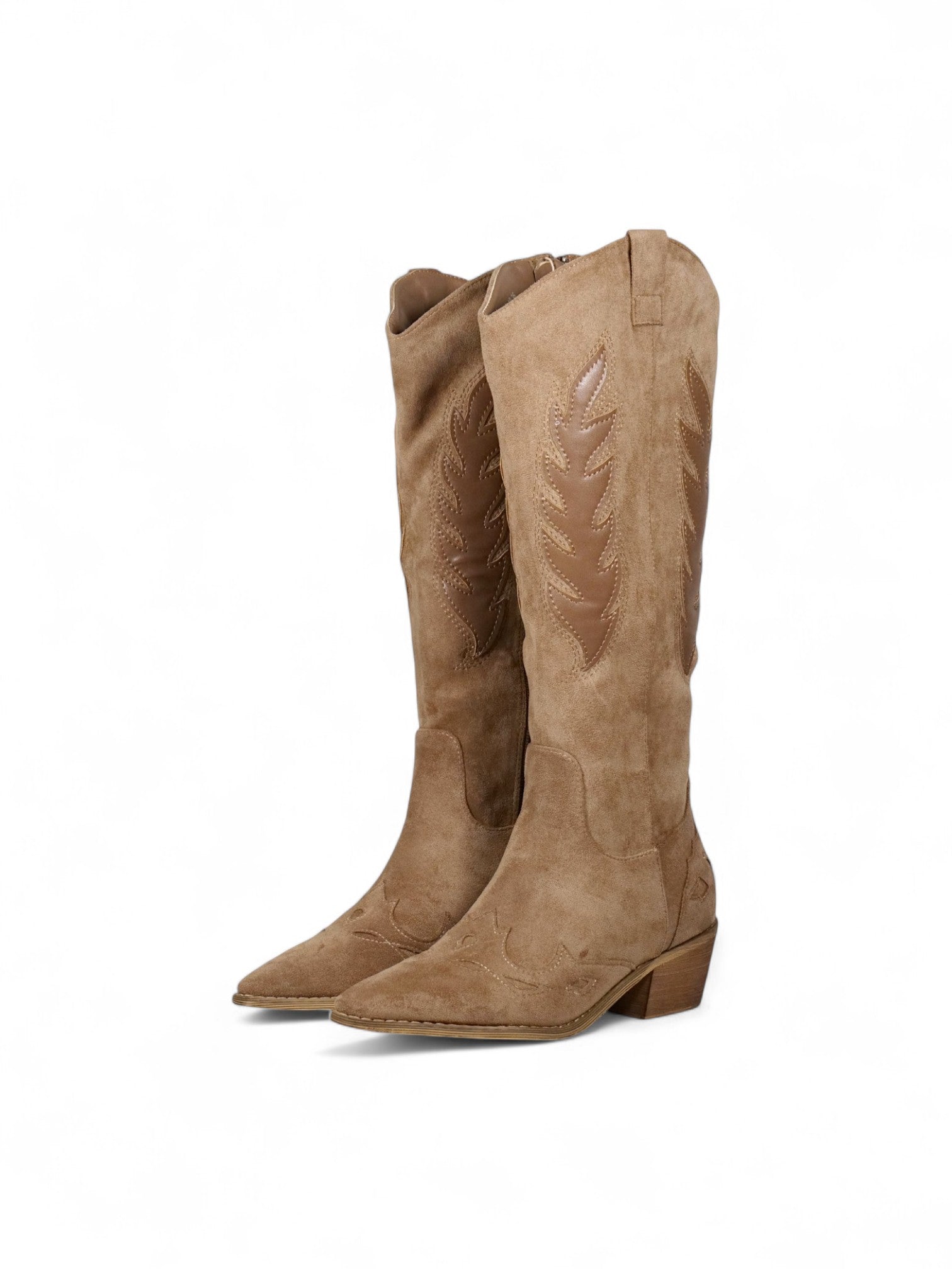 Botas vaqueras gamuza sintética con caña alta, bordados decorativos