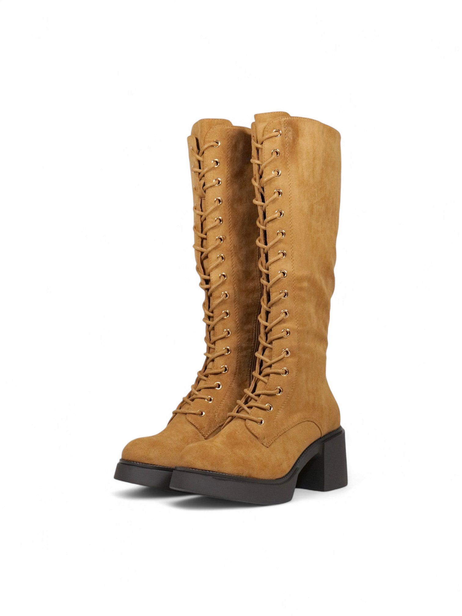 Botas altas de mujer en gamuza sintética con cordones frontales