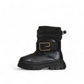 Bota invierno mujer acolchada en cuero sintético con suela chunky, caña ajustable y correa decorativa con hebilla – calzado cómodo y abrigado para días fríos