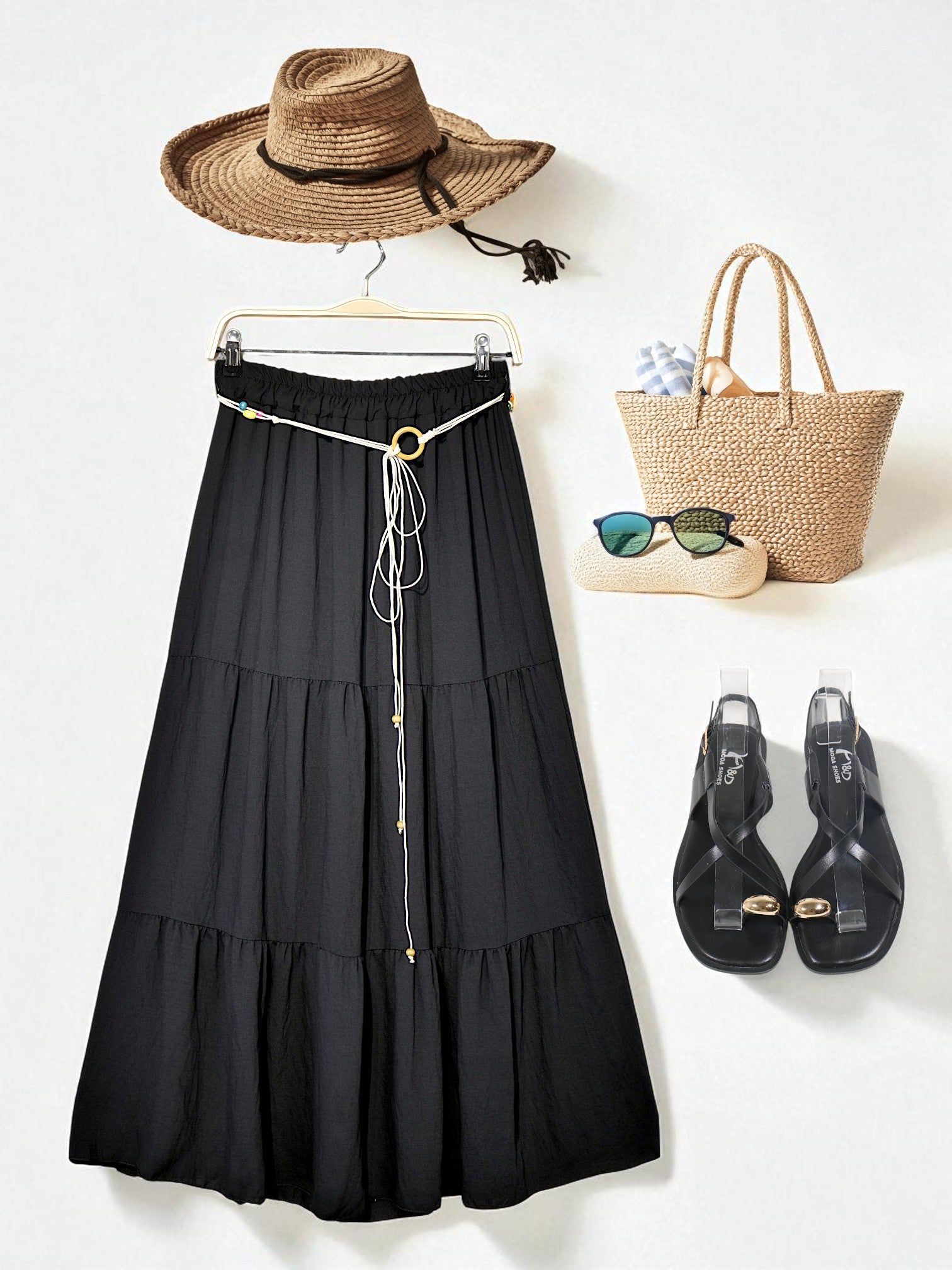 Falda Midi con Cinturón Bohemio