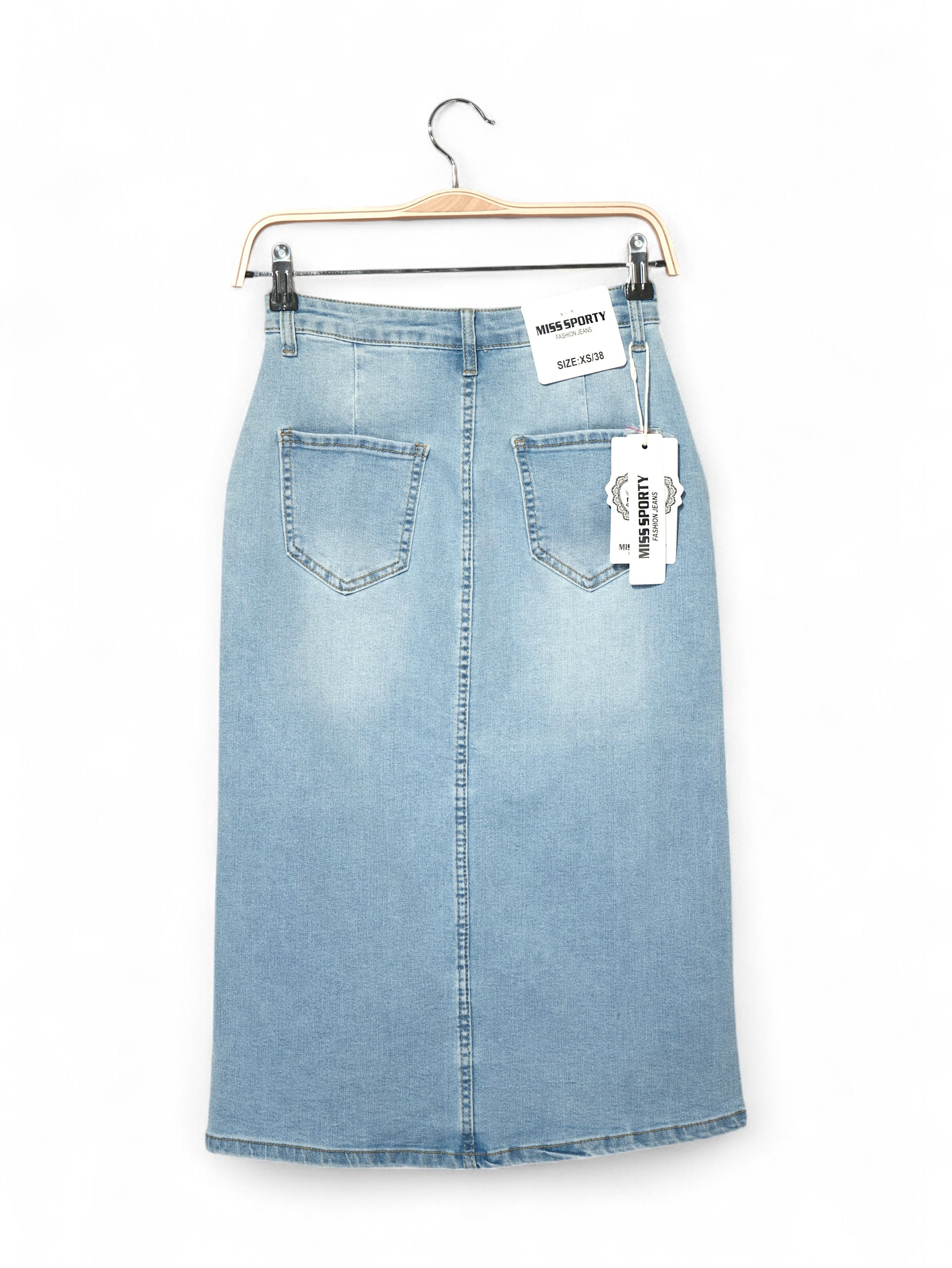 Falda denim midi con botones dorados