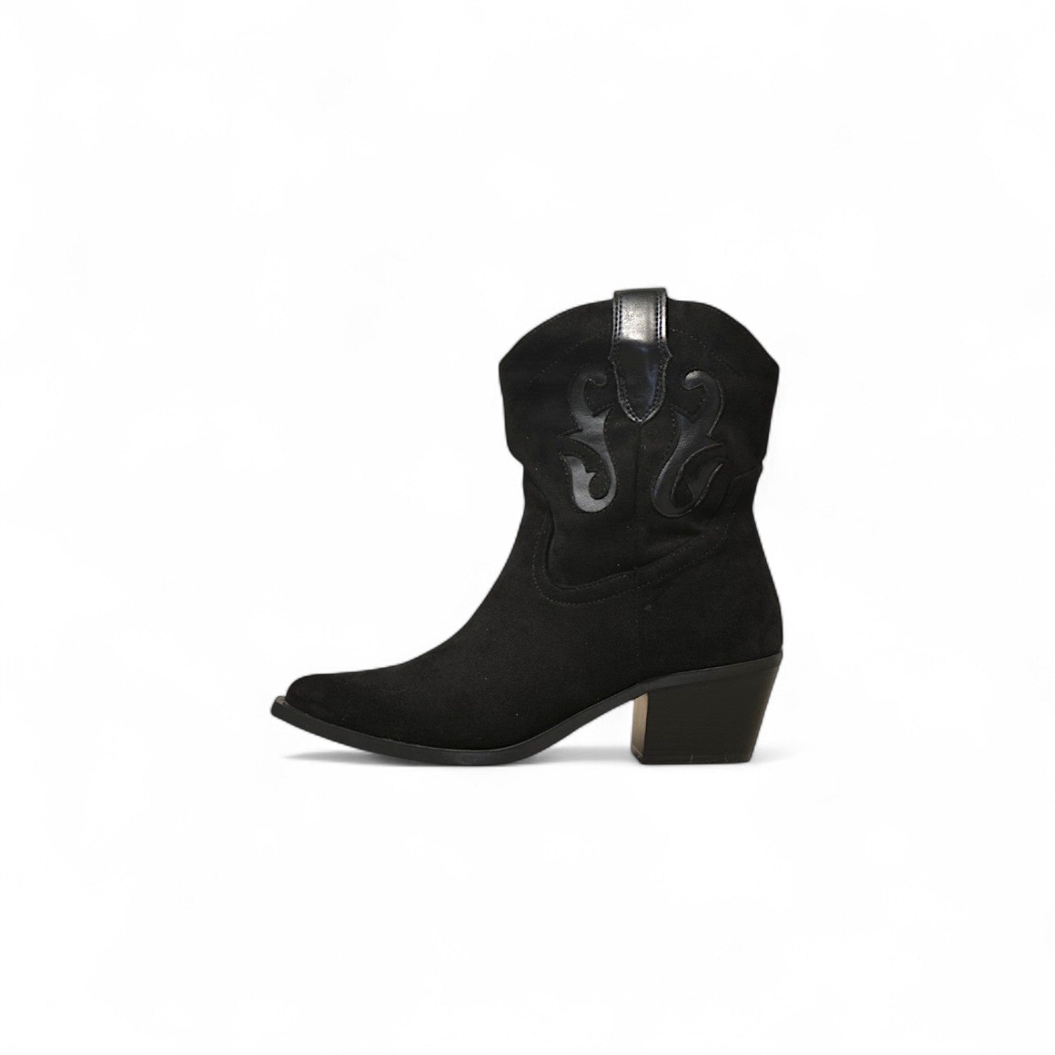 Botas cowboy de mujer estilo western con tacón medio y punta fina efecto ante sintético