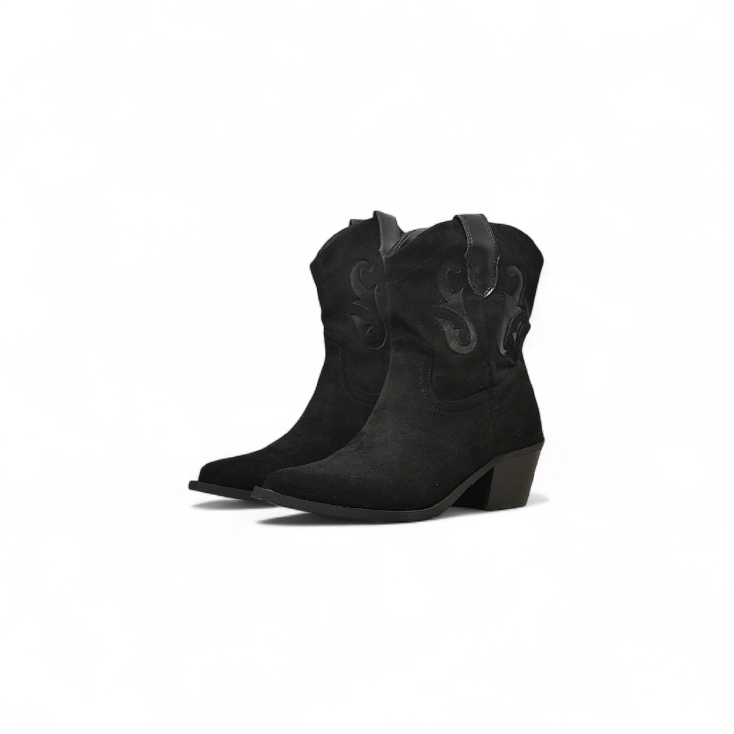Botas cowboy de mujer estilo western con tacón medio y punta fina efecto ante sintético
