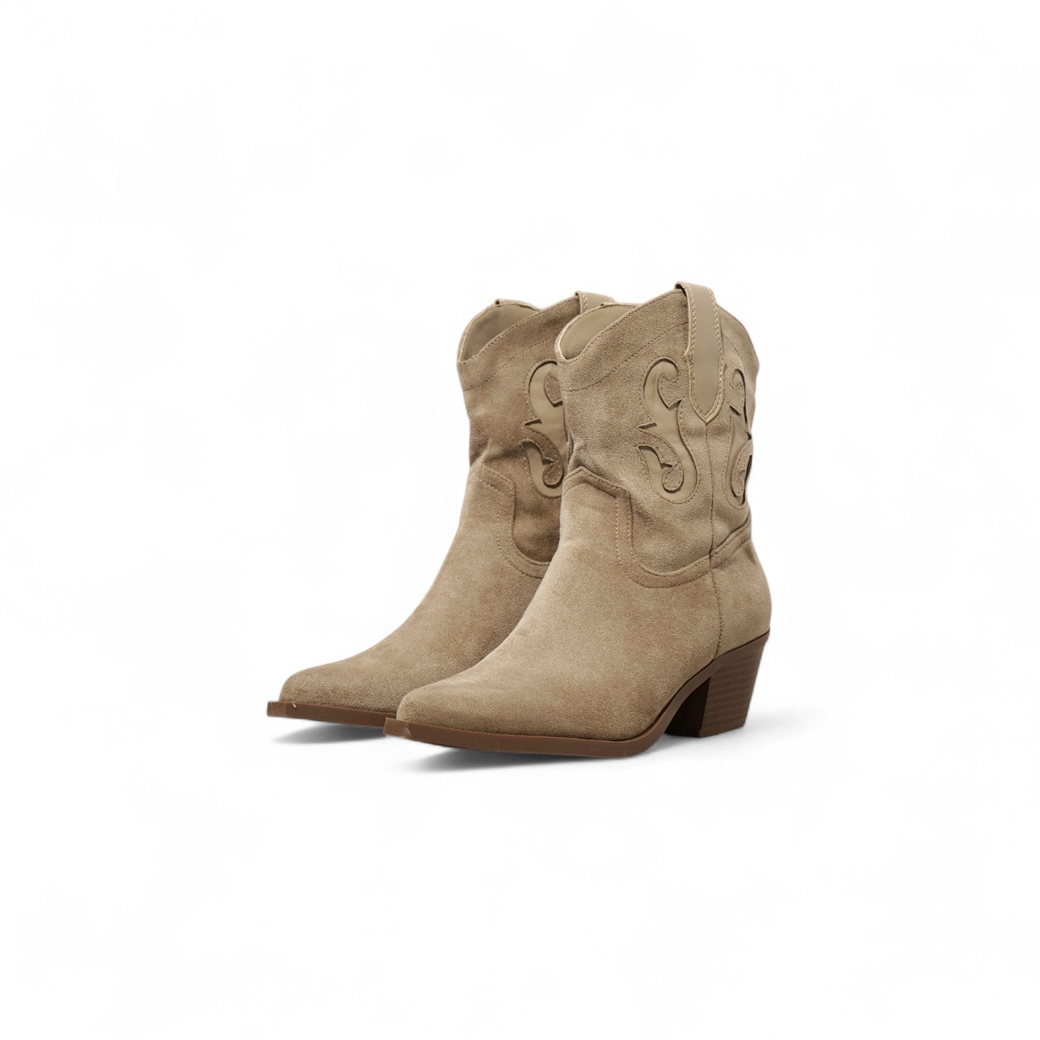 Botas cowboy de mujer estilo western con tacón medio y punta fina efecto ante sintético