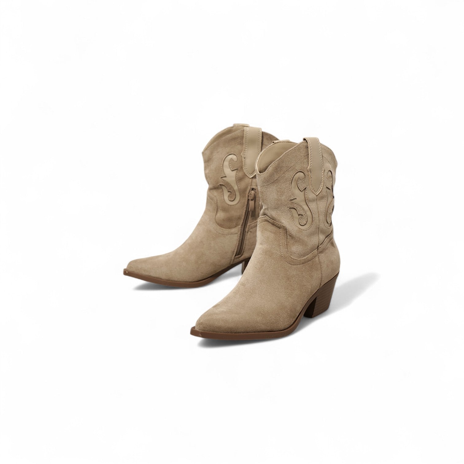 Botas cowboy de mujer estilo western con tacón medio y punta fina efecto ante sintético