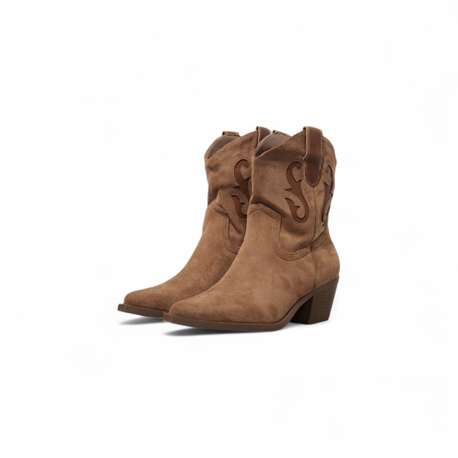 Botas cowboy de mujer estilo western con tacón medio y punta fina efecto ante sintético
