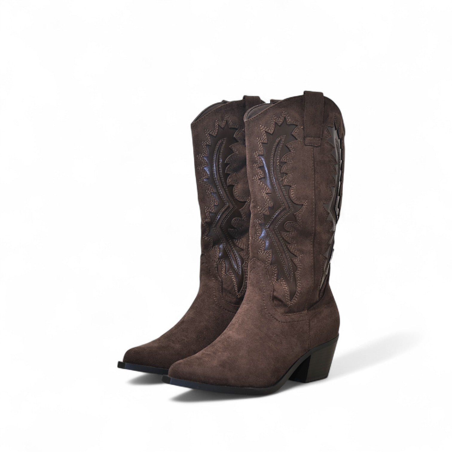 Botas cowboy de mujer altas estilo western con bordados y tacón medio en polipiel y ante sintético