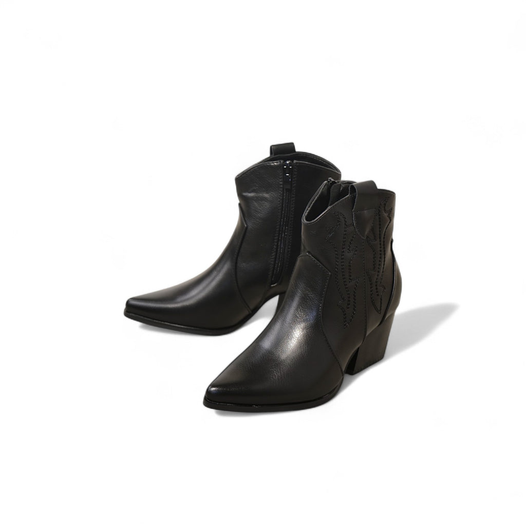 Botines cowboy cortos de mujer estilo western con bordados y tacón medio en polipiel