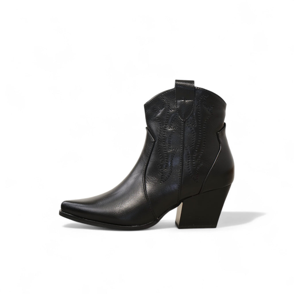 Botines cowboy cortos de mujer estilo western con bordados y tacón medio en polipiel