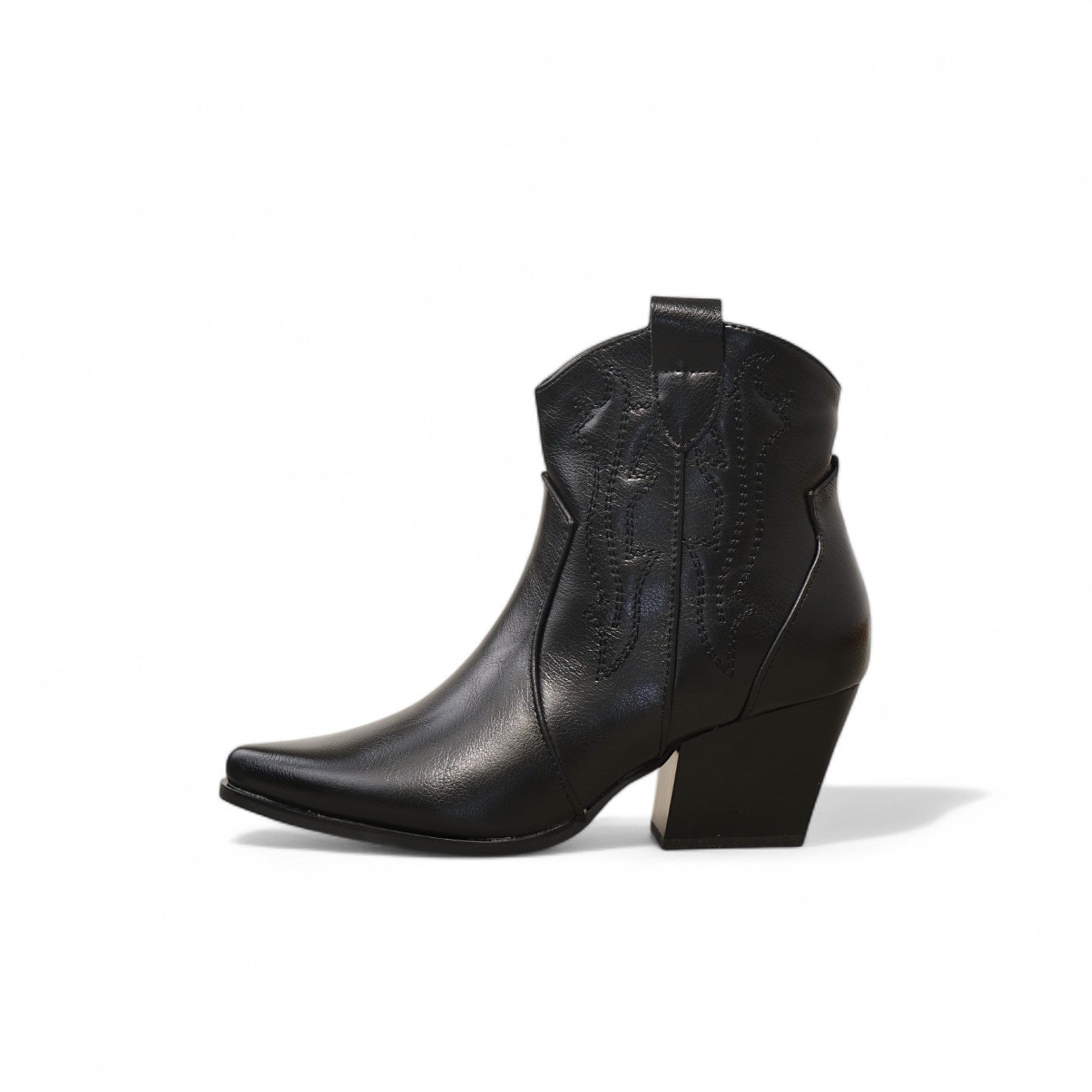 Botines cowboy cortos de mujer estilo western con bordados y tacón medio en polipiel