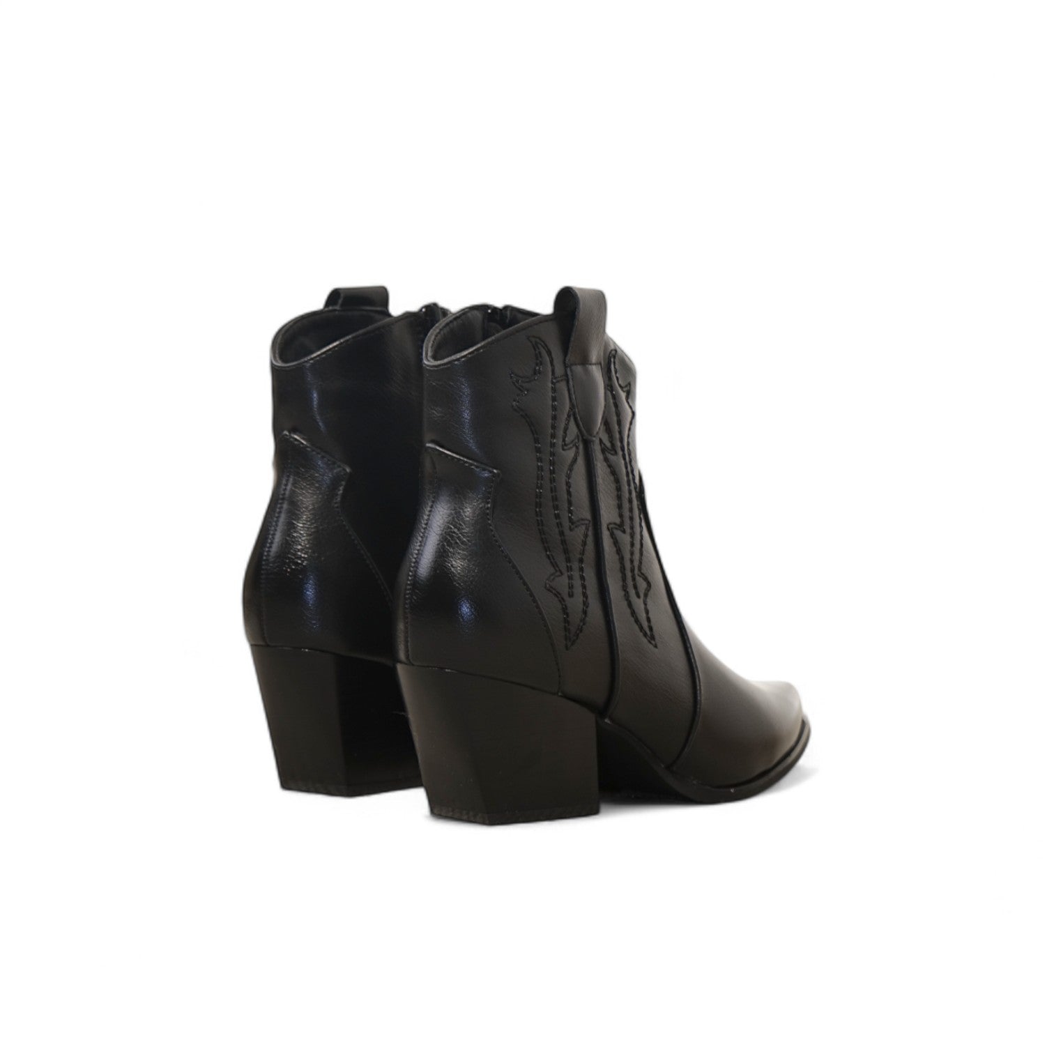 Botines cowboy cortos de mujer estilo western con bordados y tacón medio en polipiel