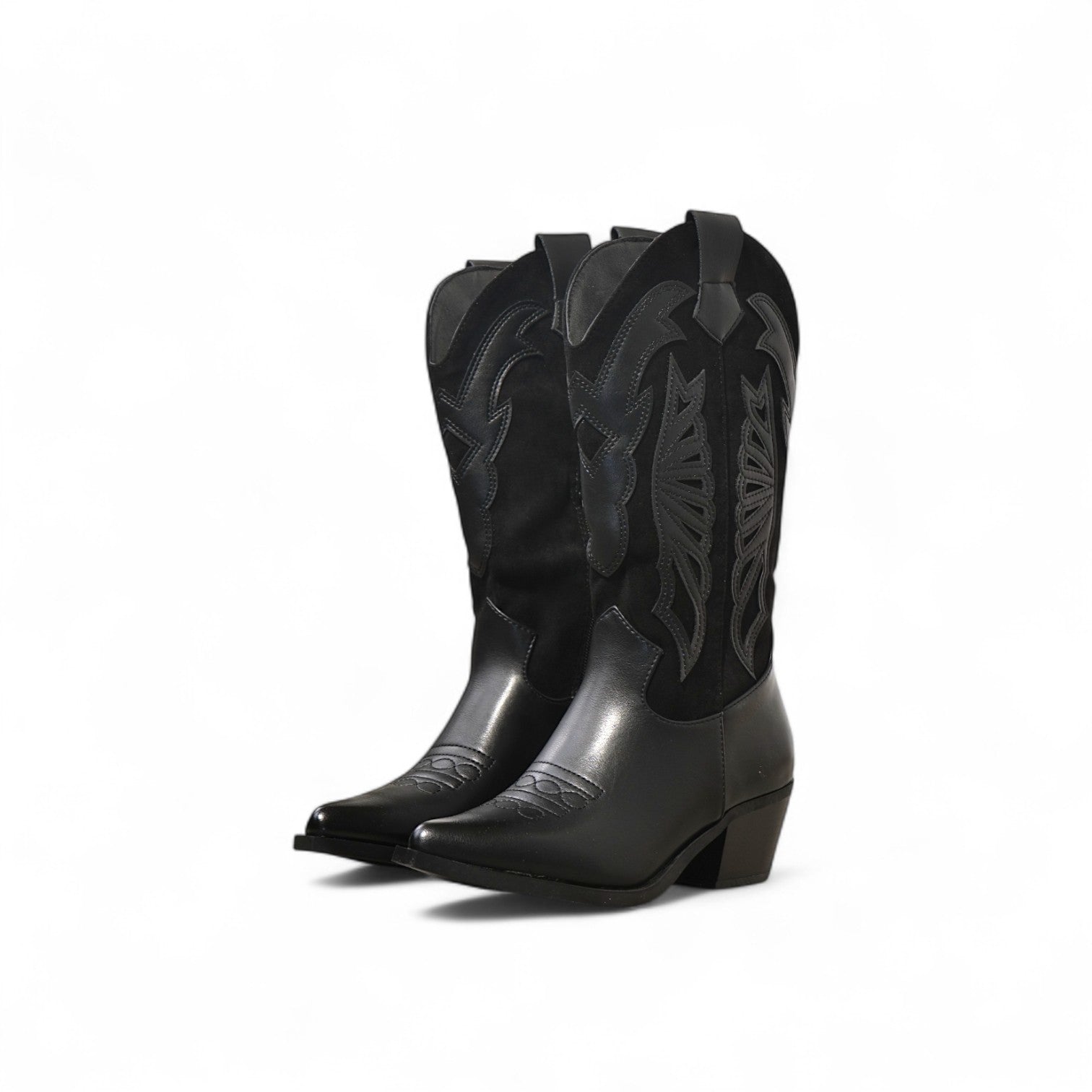 Botas cowboy de mujer altas estilo western con bordados y tacón medio en polipiel y ante sintético