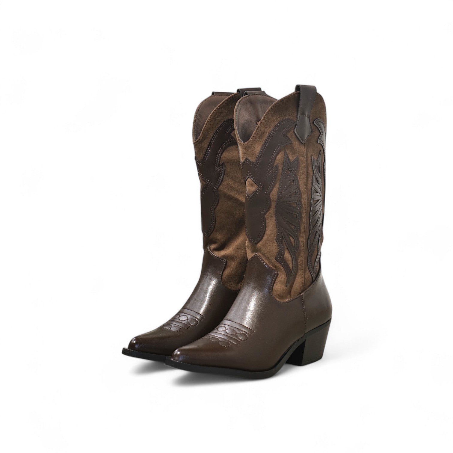 Botas cowboy de mujer altas estilo western con bordados y tacón medio en polipiel y ante sintético