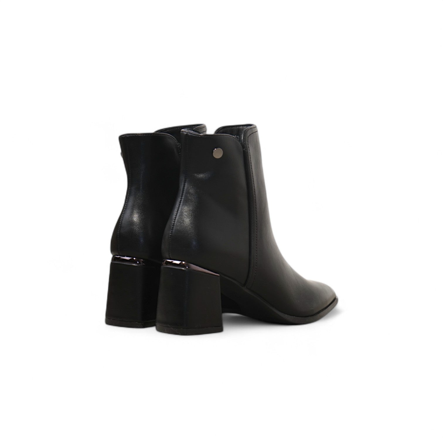 Botines de mujer elegantes punta fina tacón bloque medio cómodos de vestir en polipiel disponibles en negro y vino tinto, perfectos para looks casuales y formales