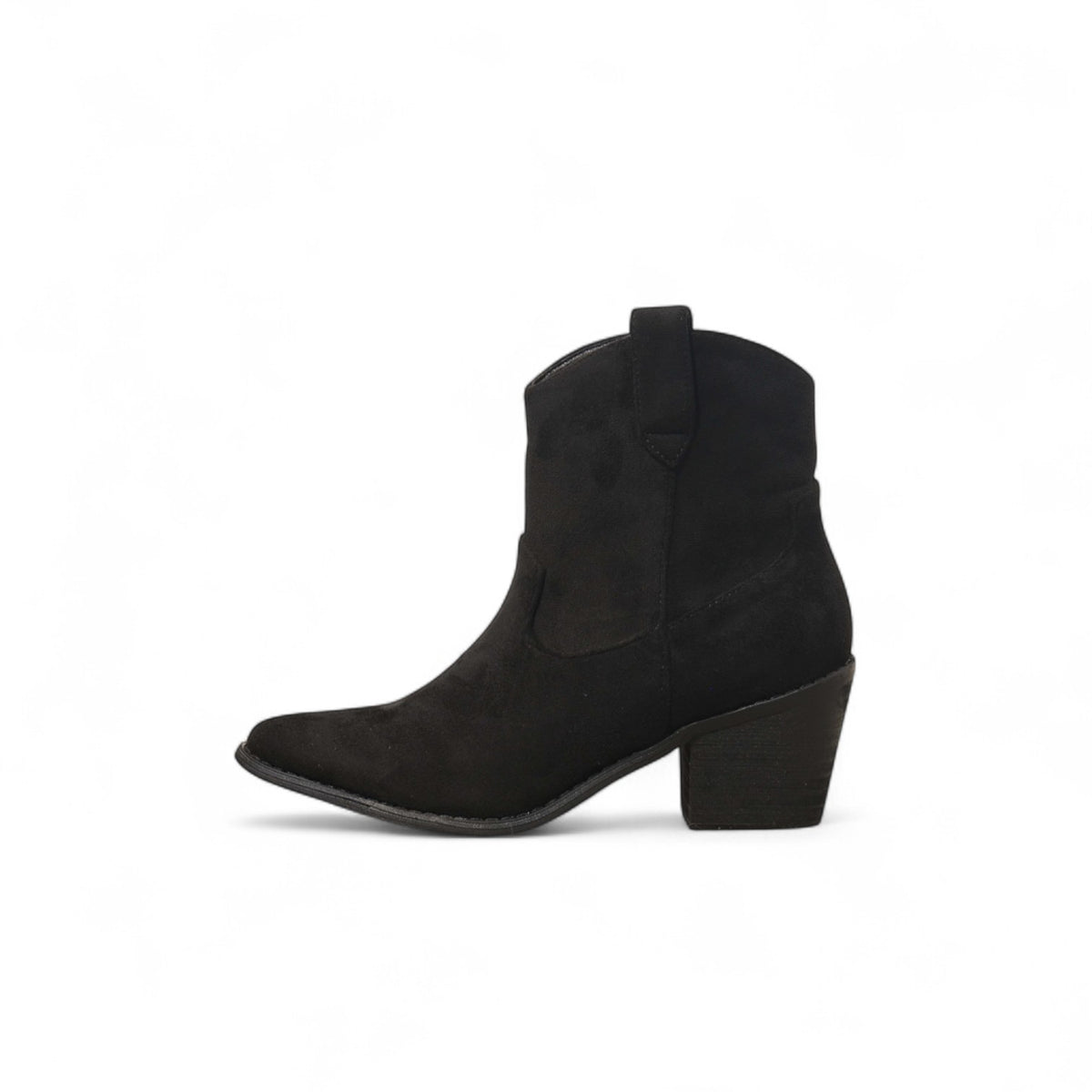 Botines camperos mujer tacón medio punta fina estilo western en gamuza y piel sintética – disponibles en beige, burdeos, marrón y negro