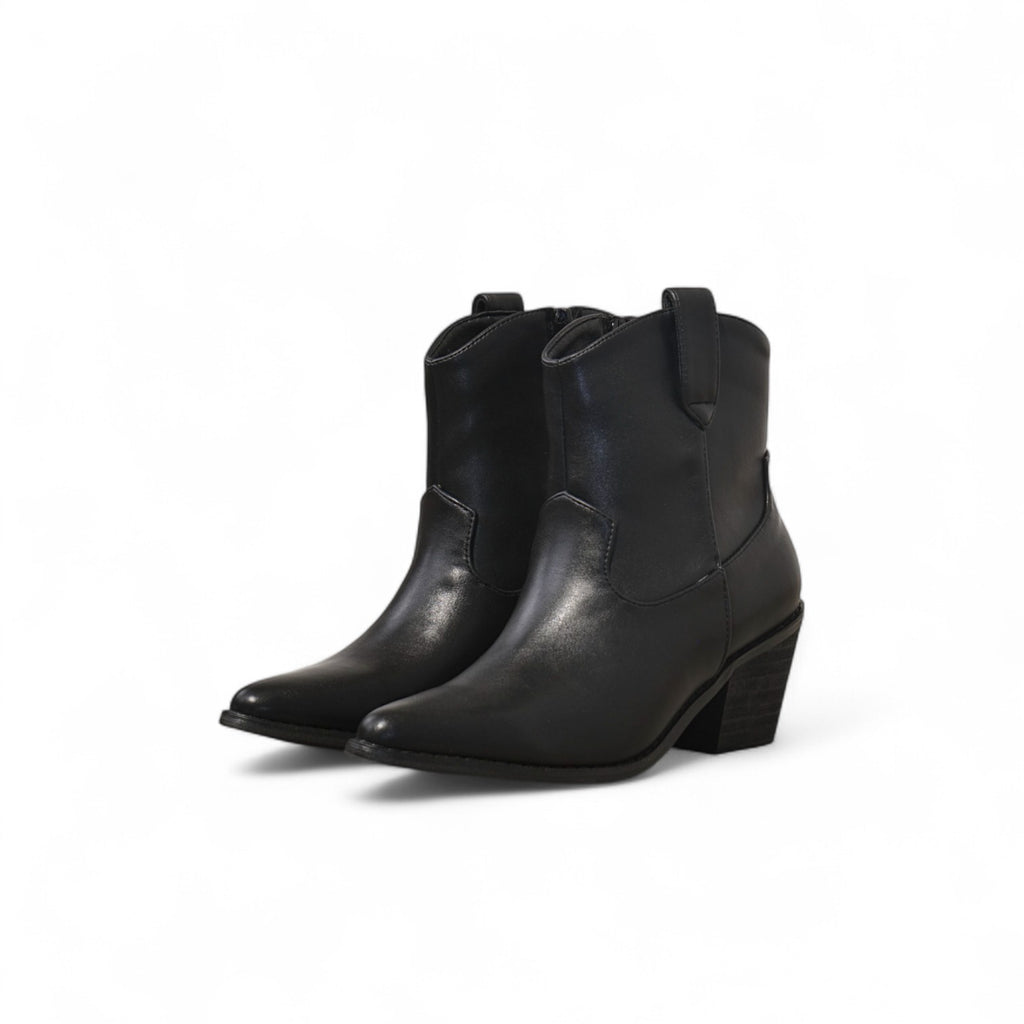 Botines camperos mujer tacón medio punta fina estilo western en gamuza y piel sintética – disponibles en beige, burdeos, marrón y negro