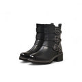 Botines biker de mujer estilo motero con tacón bajo y hebillas metálicas ajustables en polipie
