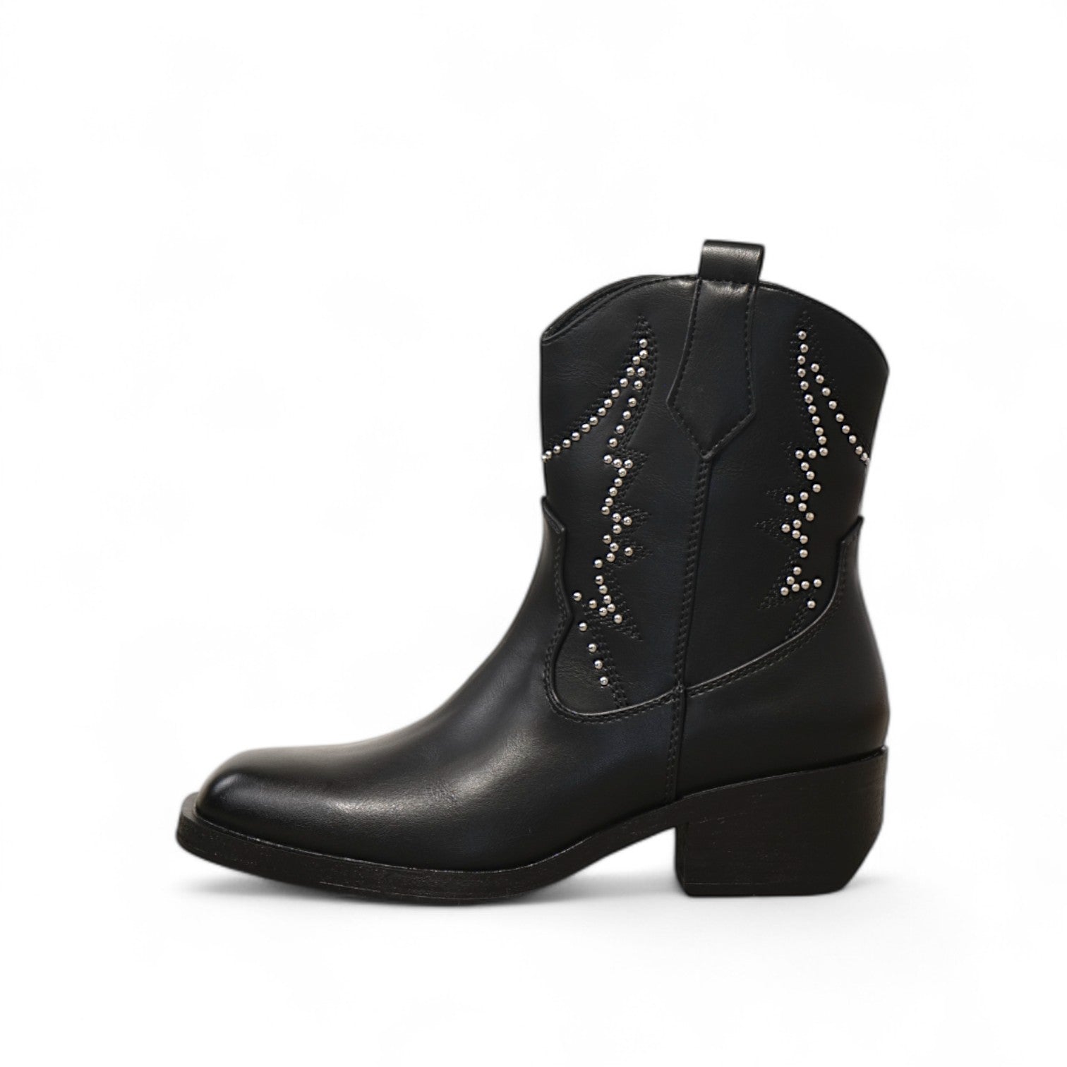Botines cowboy de mujer estilo western con tachuelas metálicas decorativas y tacón medio