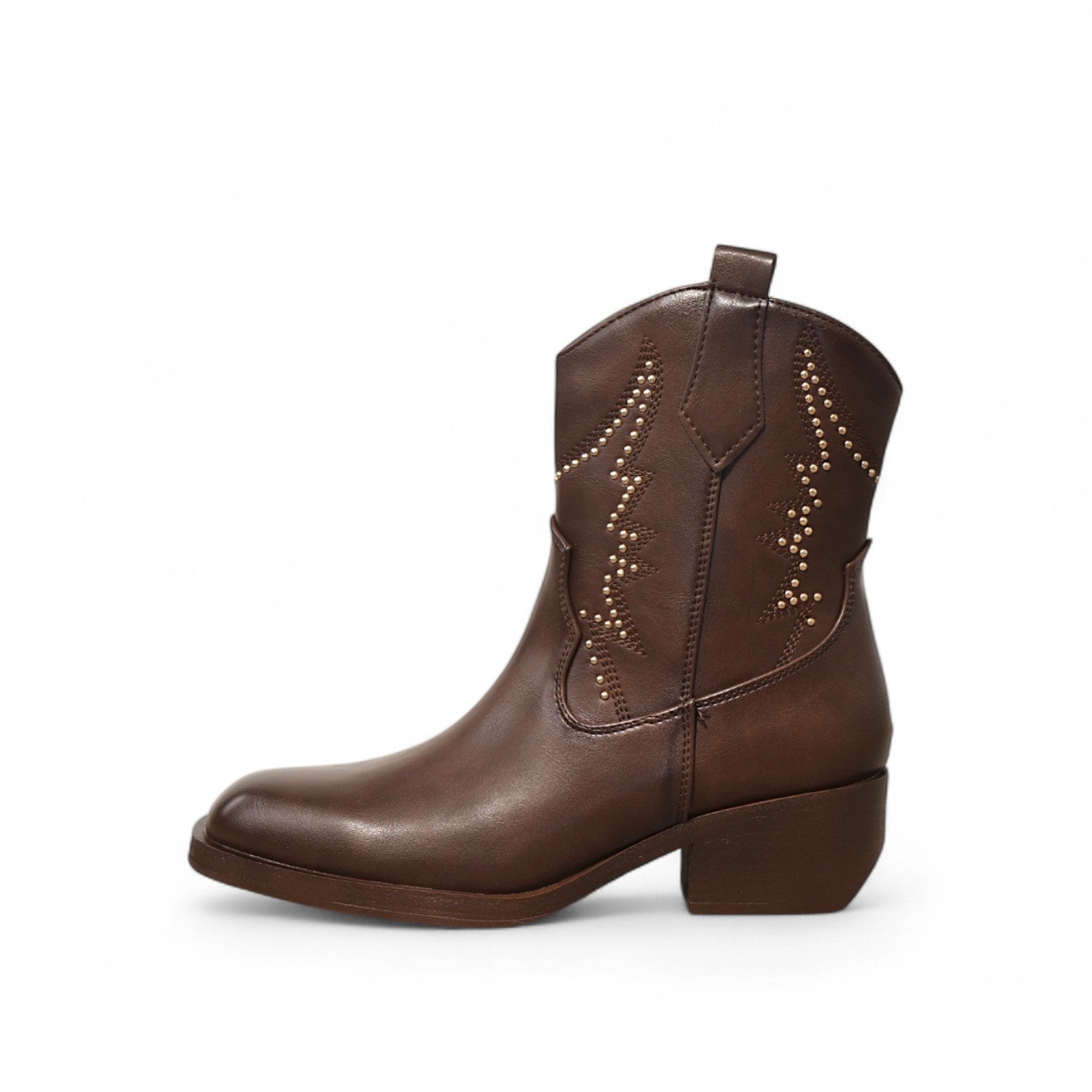 Botines cowboy de mujer estilo western con tachuelas metálicas decorativas y tacón medio