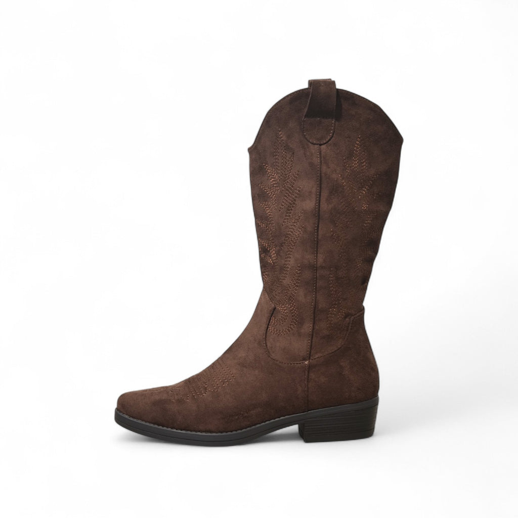 Botas cowboy planas caña media en efecto ante sintético con bordados