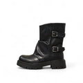 Botines biker de mujer media caña con doble hebilla y suela track