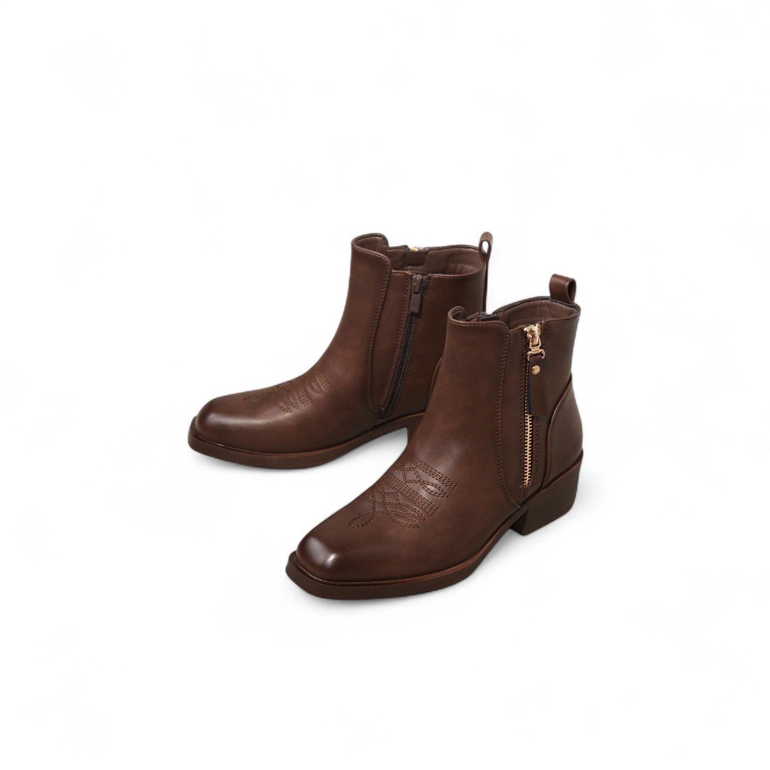 Botines cowboy de mujer con bordado y cierre lateral, estilo western cómodo con tacón bajo