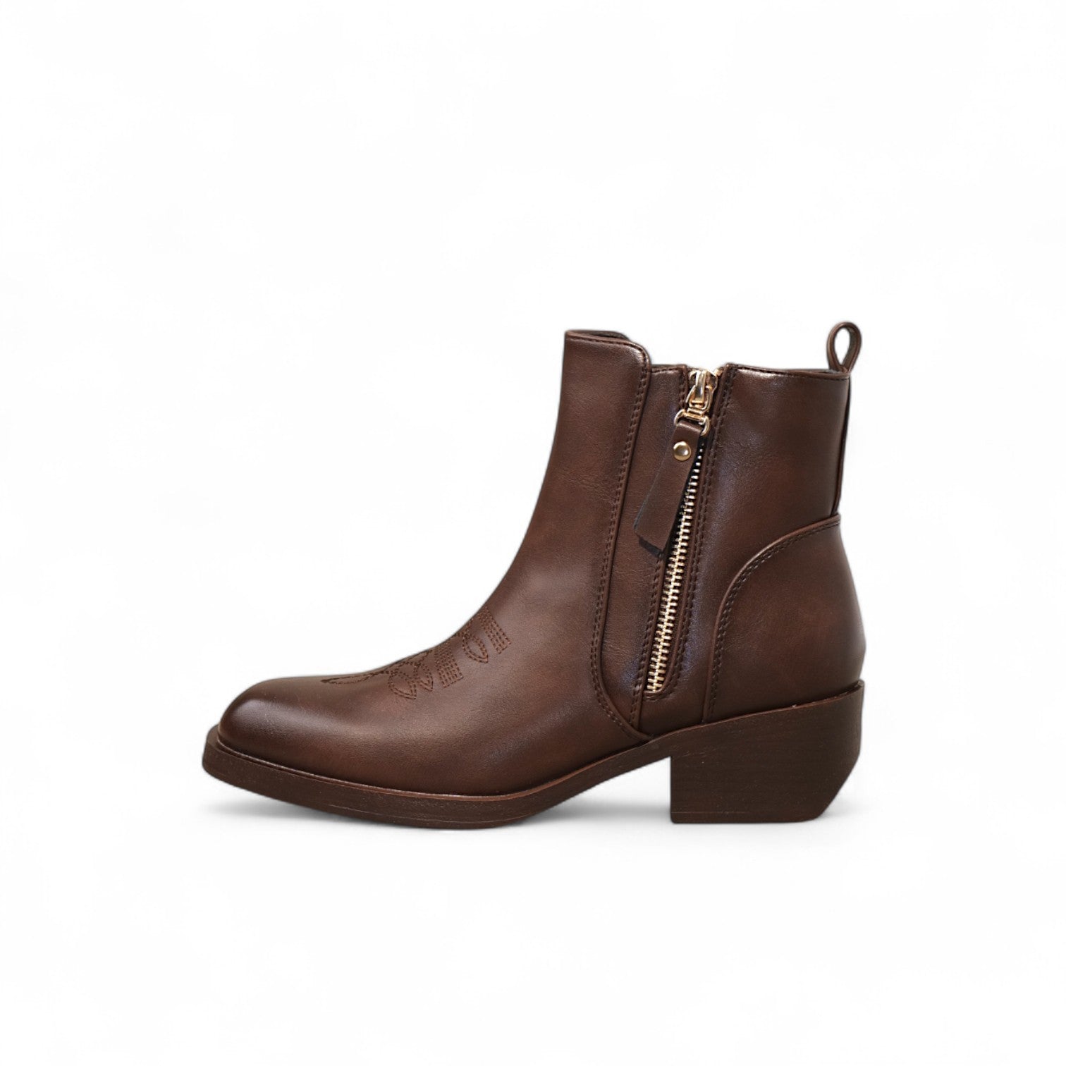 Botines cowboy de mujer con bordado y cierre lateral, estilo western cómodo con tacón bajo